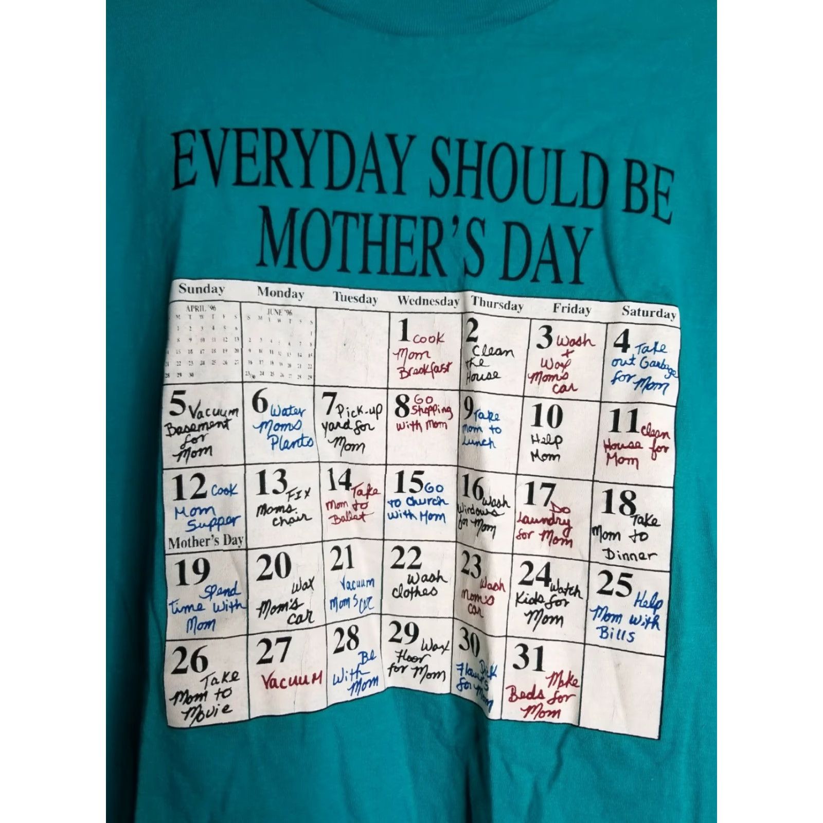 Vintage Vintage Garment Graphics 90s T-Shirt Mens XL Blue All Classics Calendar Mother's Day Tee Short Sleeve Cotton Graphic Print Unisex Adults Size US XL / EU 56 / 4 - 4 Thumbnail