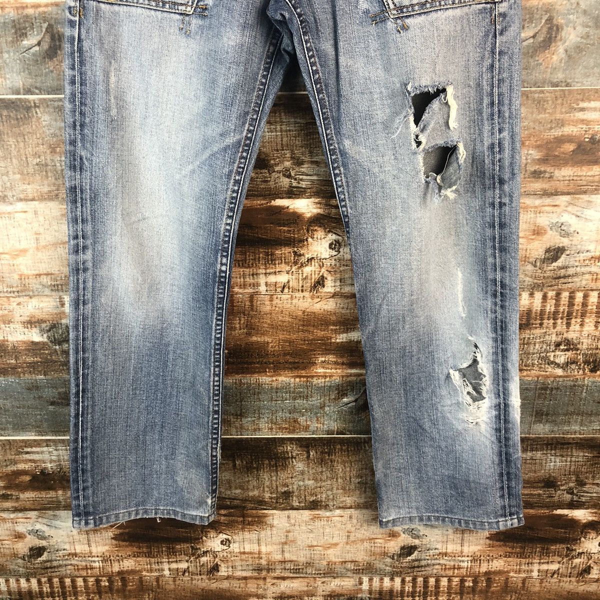 Japanese Brand Back Number Blue Distressed Denim Pants #A2098 Size US 30 / EU 46 - 9 Thumbnail