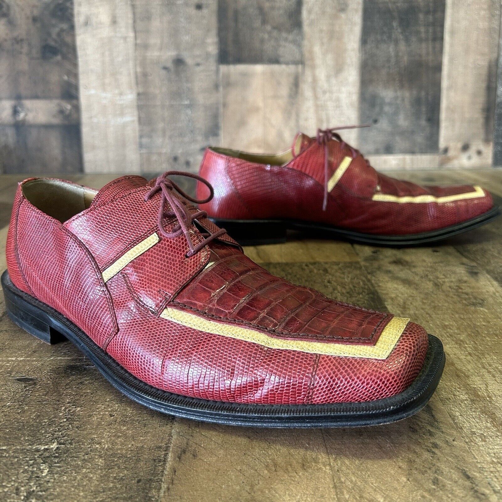 image of Vero Cuoio David Eden David Eden Red Crocodile Lizard Dress Shoes Mens 9