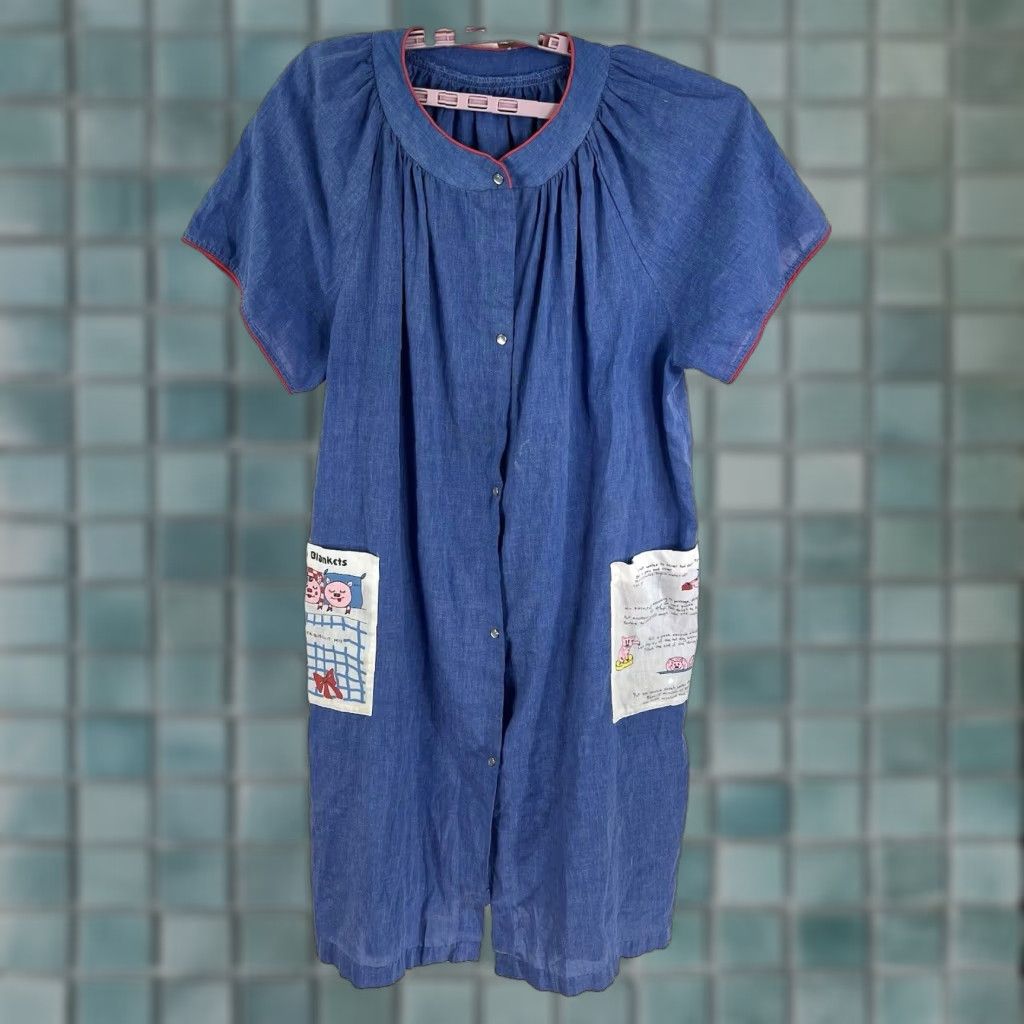 Denime VINTAGE Unbranded Denim Dress Shirt Dress Womens XL Blue 80s Retro Pockets Snap Button Knee-Length Casual Size XL / US 12-14 / IT 48-50 - 1 Thumbnail