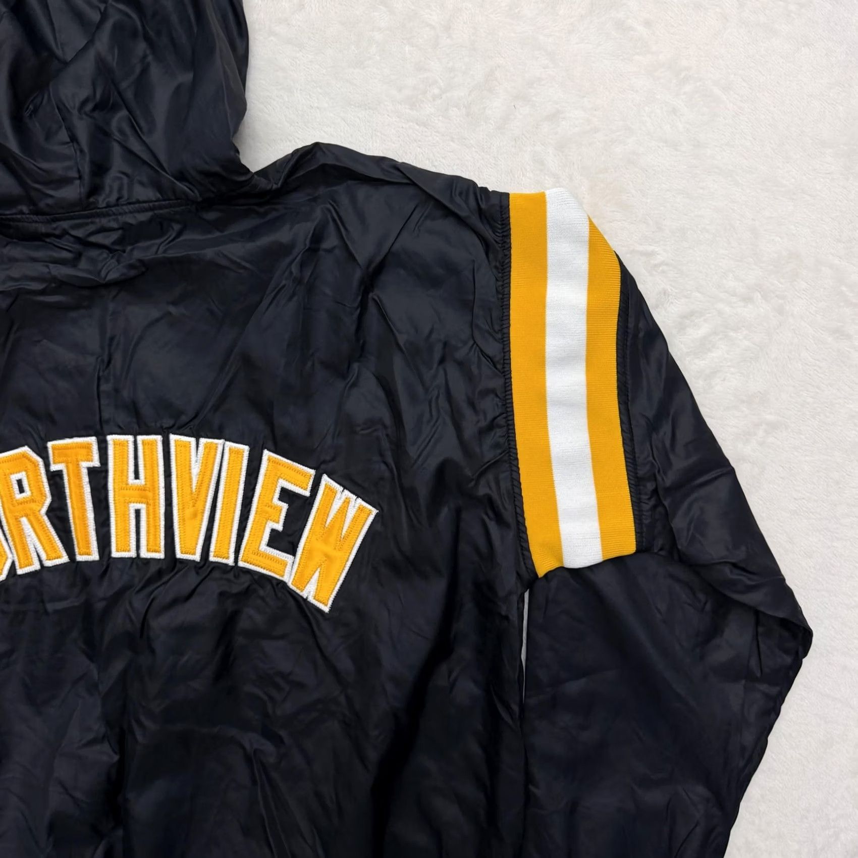 Russell Athletic VINTAGE Russell Northview Jacket Mens Large Hooded Windbreaker 1/2 Zip Black Striped Mid-Length Jacket Mens Size US L / EU 52-54 / 3 - 3 Thumbnail