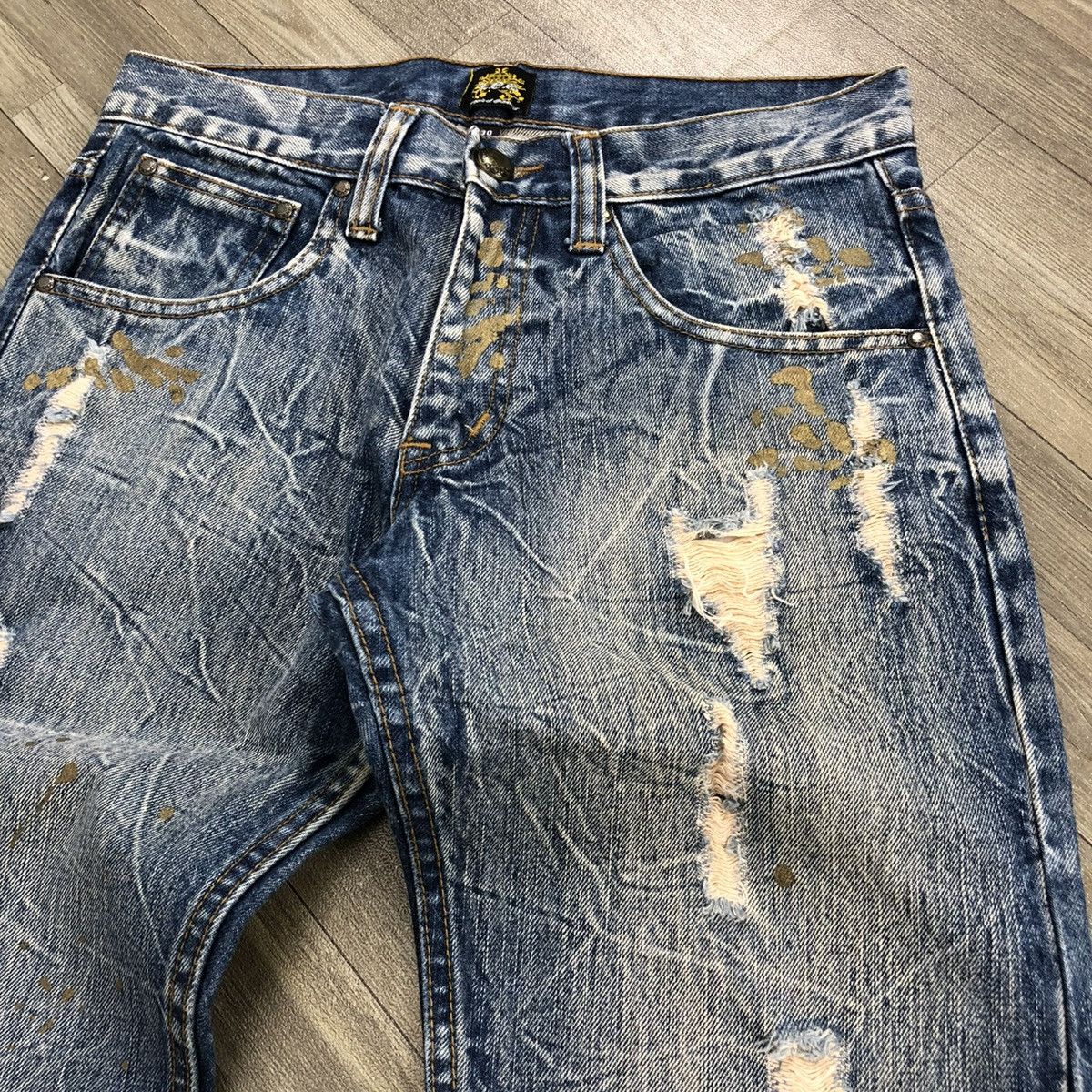 If Six Was Nine × Japanese Brand × Le Grande Bleu (L.G.B.) 2000s Legend Of Glamour Distressed Painted Faded Y2K Jeans Size US 31 - 3 Thumbnail