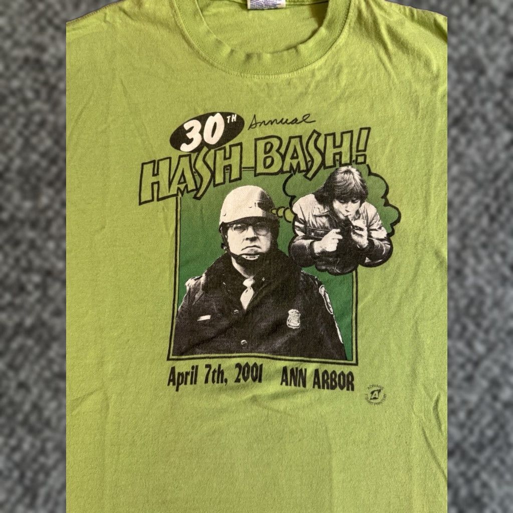 Hanes VINTAGE 2001 30th Anniversary Ann Arbor Hash Bash T Shirt XL Green Hanes Men COTTON Crew Neck Short Sleeve Logo Graphic Print Size US XL / EU 56 / 4 - 1 Thumbnail