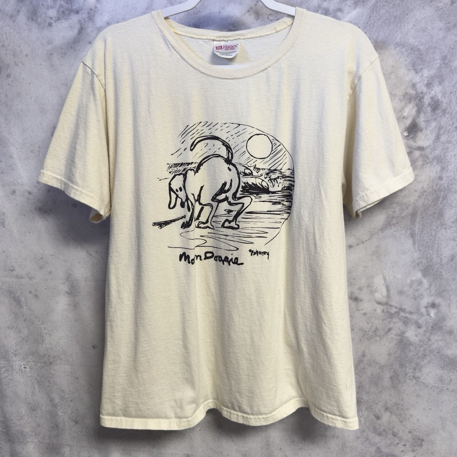 Hanes Vintage Moondoggie Art T Shirt Womens Large 21x26 White Y2K Size L / US 10 / IT 46 - 2 Thumbnail