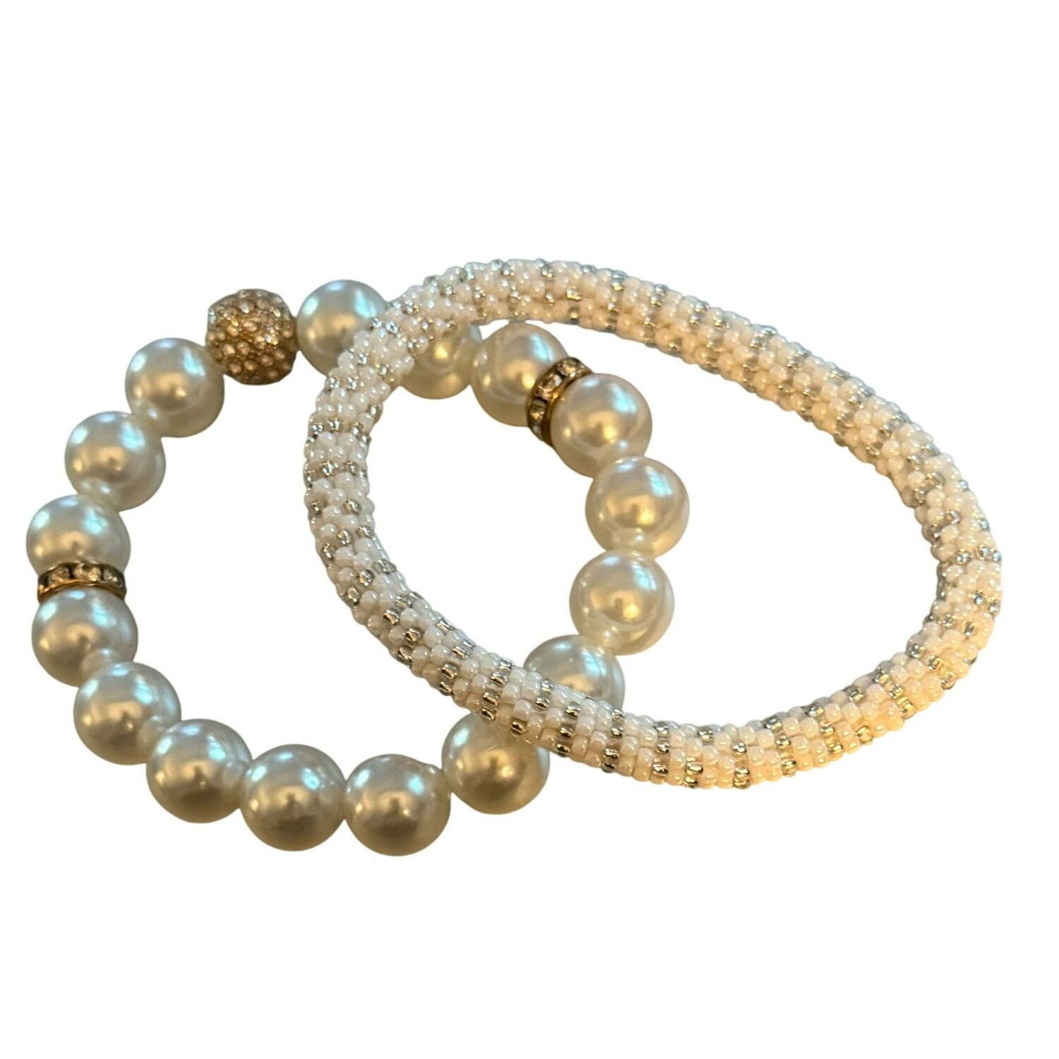 Other White Faux Pearl & Beaded Stretch Bracelets Set Elegant Desi Size ONE SIZE - 1 Thumbnail