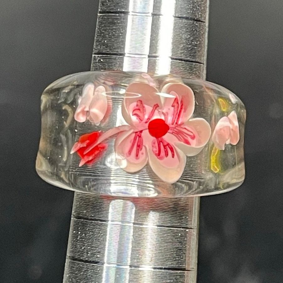 Other Reverse Carved Lucite Ring Pink Flower Statement MCM 6 Size ONE SIZE - 1 Thumbnail