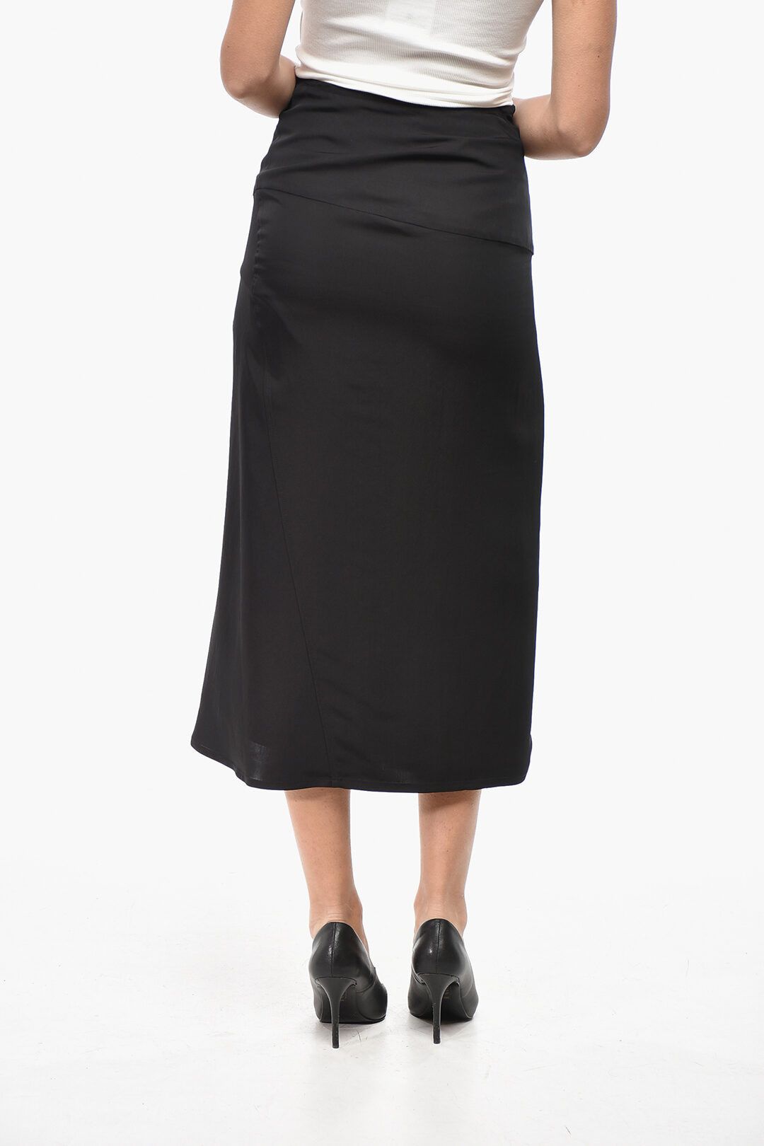 Jil Sander og1mm1225 Double-layered Midi Skirt in Black Size 26" / US 2 / IT 38 - 2 Thumbnail