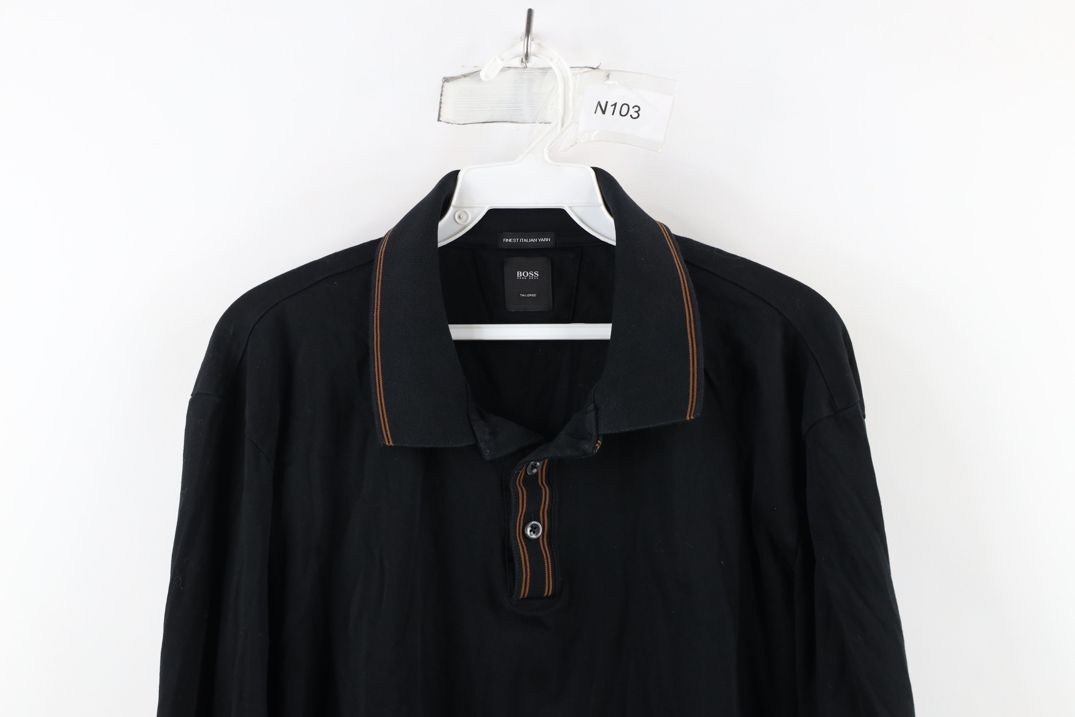 Hugo Boss × Vintage Hugo Boss Italian Yarn Collared Long Sleeve Polo Black Size US XL / EU 56 / 4 - 2 Thumbnail
