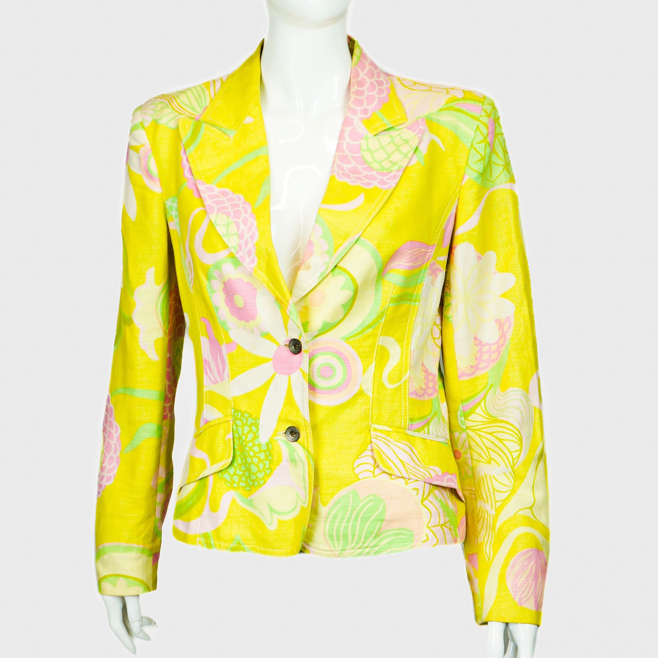 Dolce & Gabbana DOLCE GABBANA Retro Floral Yellow Blazer Jacket Vintage 90s Size S / US 4 / IT 40 - 1 Thumbnail