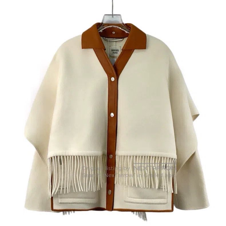 Hermes Hermes Beige Cashmere Lapel Single-Breasted Fringe Short C Size XS / US 0-2 / IT 36-38 - 1 Thumbnail