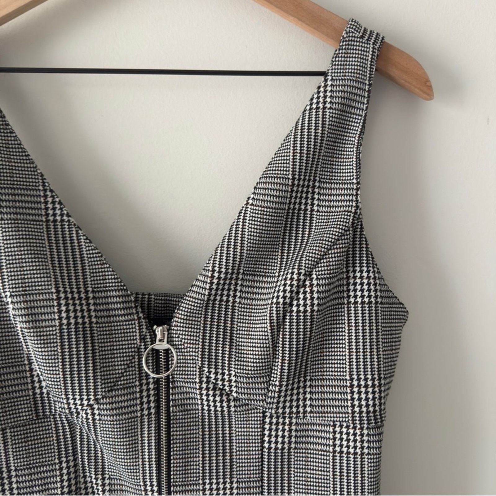 Other Love Tree Pinafore Plaid Black White mini Dress Full Zip EUC Size M / US 6-8 / IT 42-44 - 6 Thumbnail