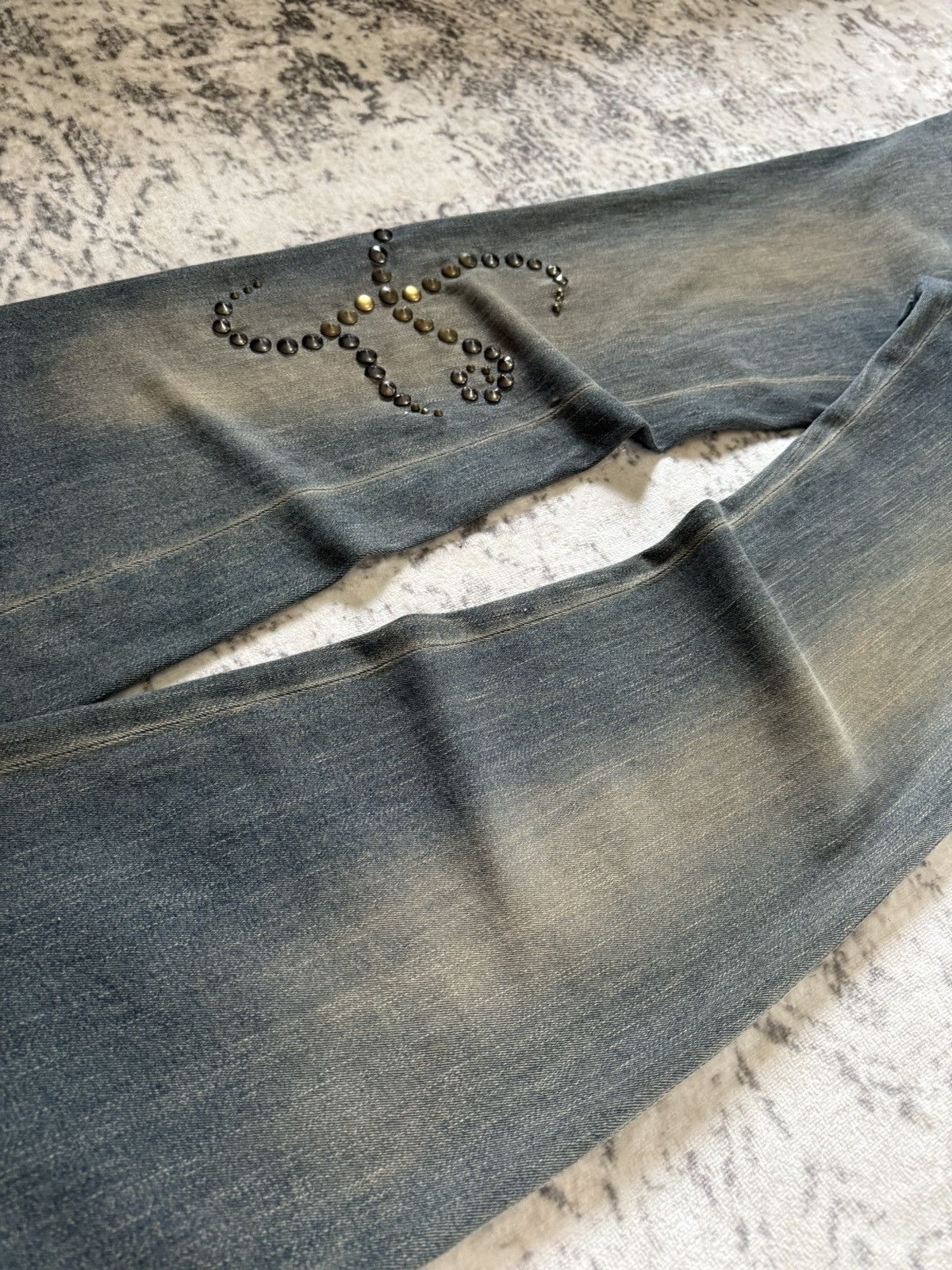 Tornado Mart Tornado Mart Artisanal Studded Tribal Mud Wash Flare Jeans Size US 29 - 13 Thumbnail