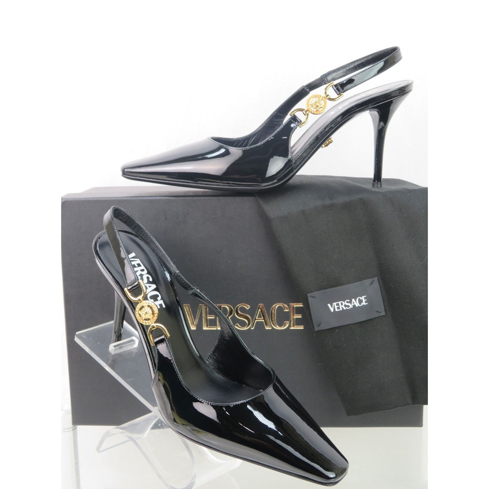 Versace VERSACE BLACK PATENT LEATHER GOLD MEDUSA 85 MM PUMPS 39 ITAL Size US 9 / IT 39 - 3 Thumbnail