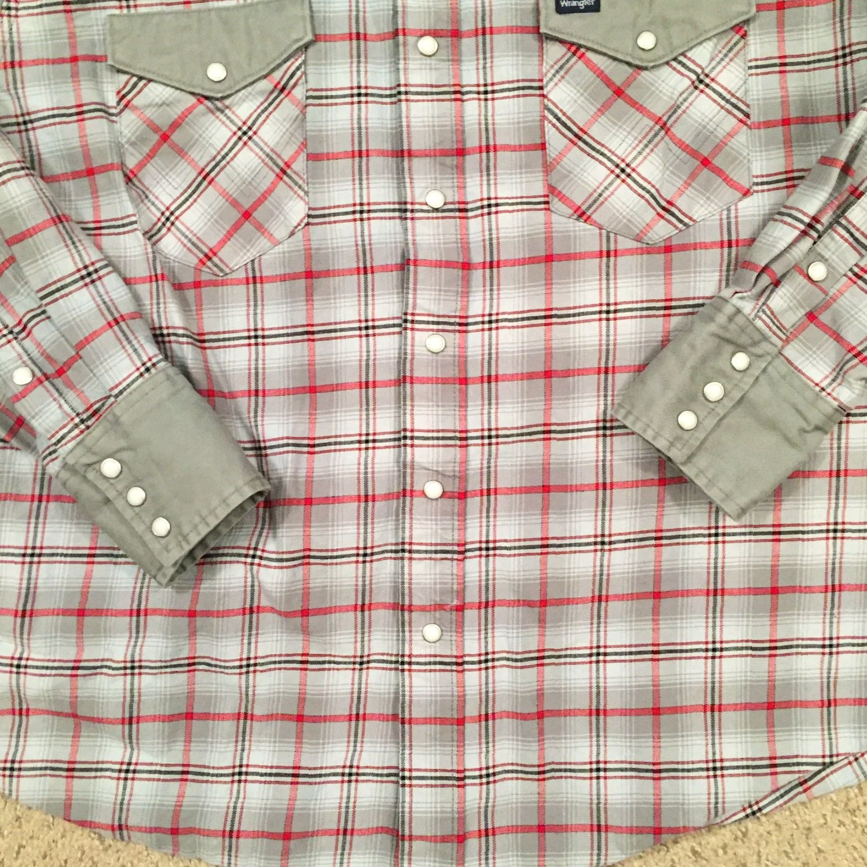 Wrangler Wrangler Shirt Mens 2X Gray Plaid Long Sleeve Heavyweight Snap Pockets Size US XXL / EU 58 / 5 - 4 Thumbnail