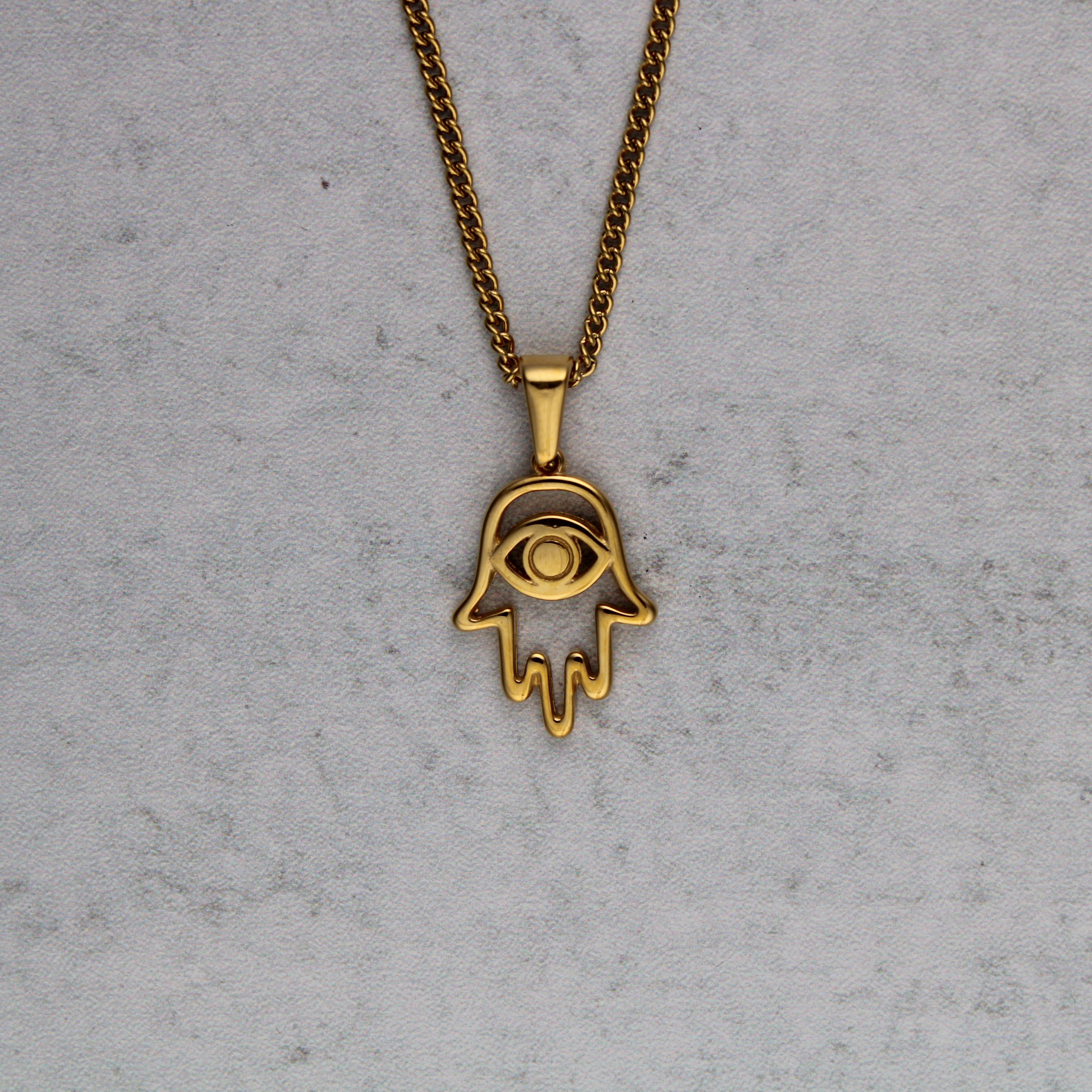 Jewelry Gold Hamsa Evil Eye Pendant Chain Necklace Size ONE SIZE - 3 Thumbnail