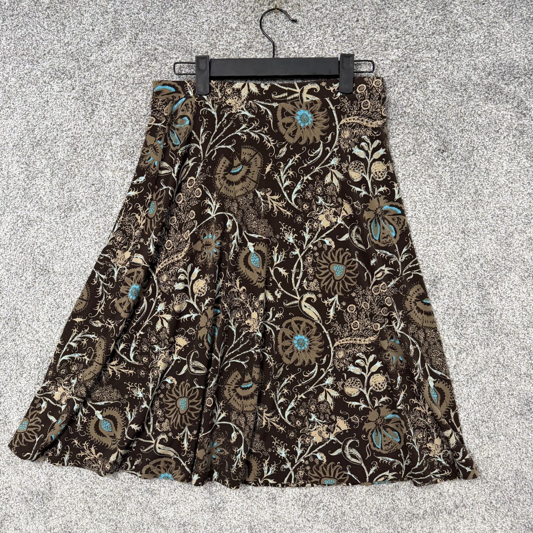 Vintage Attention Skirt Womens XS Brown Floral Jersey Knit A-Line Knee Length Elastic Pull-On Waist Boho 90s? (style: Grunge Whimsigoth) Size 26" / US 2 / IT 38 - 7 Thumbnail