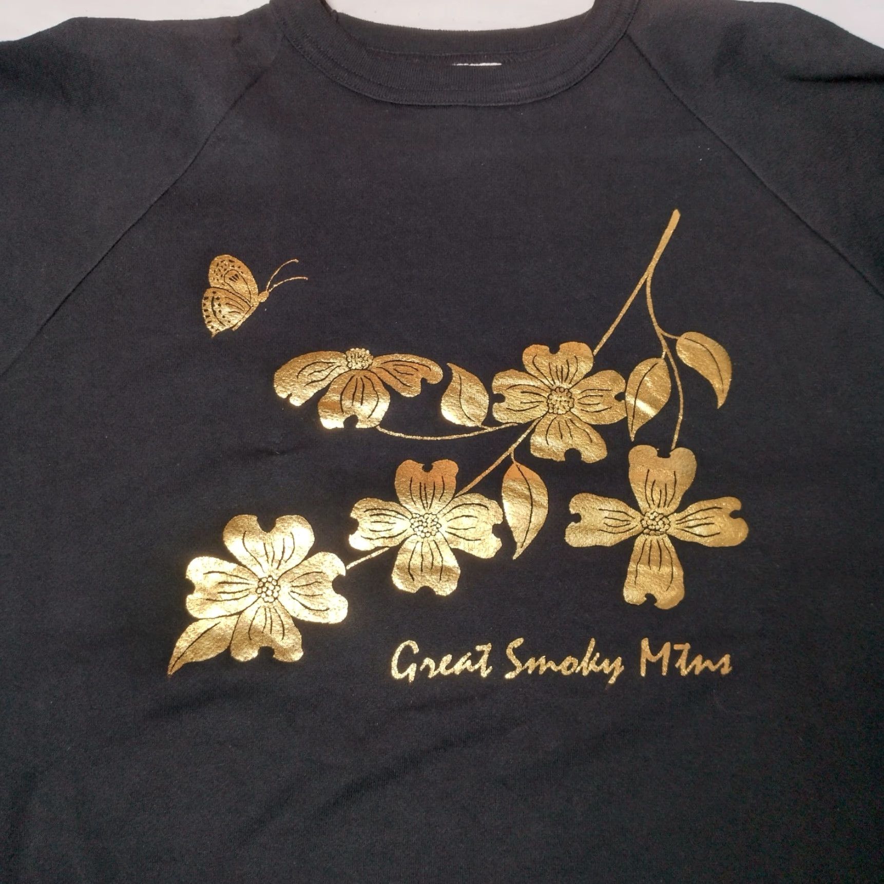 Vintage VINTAGE Alore Great Smoky Mountains Sweatshirt XL Women's Raglan Black Gold Flowers Size XL / US 12-14 / IT 48-50 - 2 Thumbnail