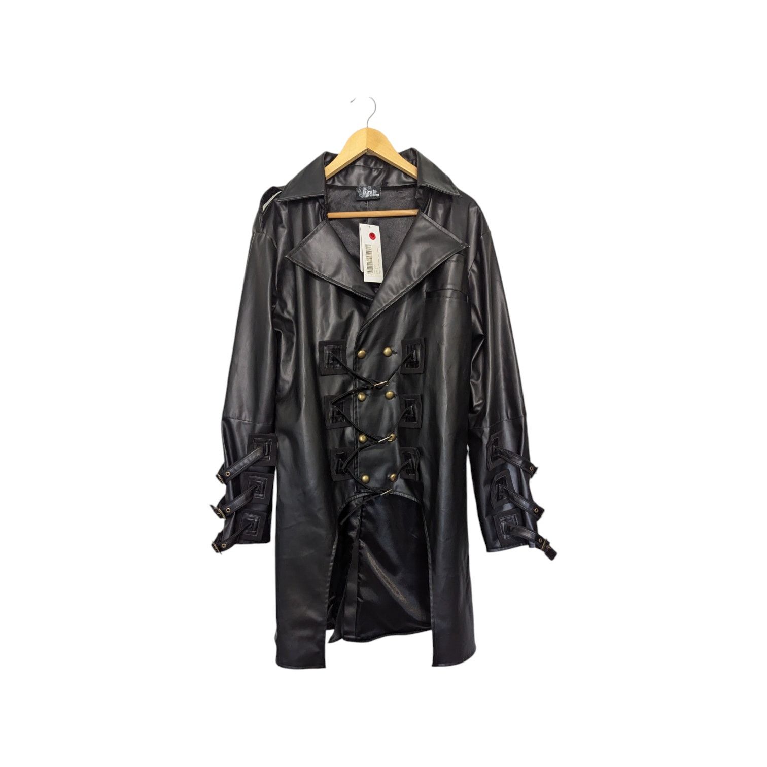 Other Black Vegan Leather Steampunk Trench Coat Belted Jacket Size US L / EU 52-54 / 3 - 2 Thumbnail