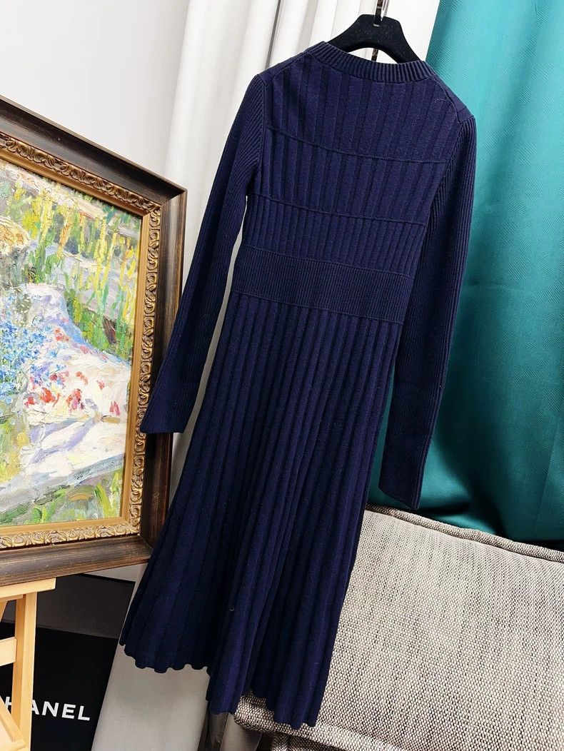 Chanel Chanel Dark blue vertical striped cashmere dress Size XS / US 0-2 / IT 36-38 - 2 Thumbnail