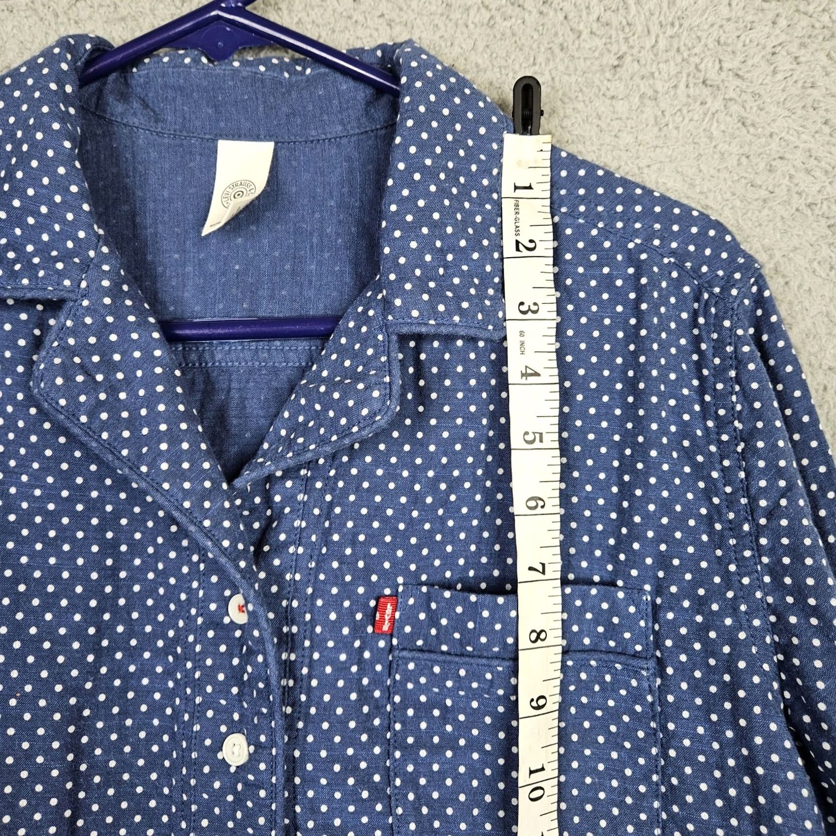 CO LEVI Strauss & Co Women Long Sleeve Button Up Tunic Dress L Blue V-Neck A-Line Casual 100% Cotton Above Knee Reg Dept Women" Size L / US 10 / IT 46 - 6 Thumbnail