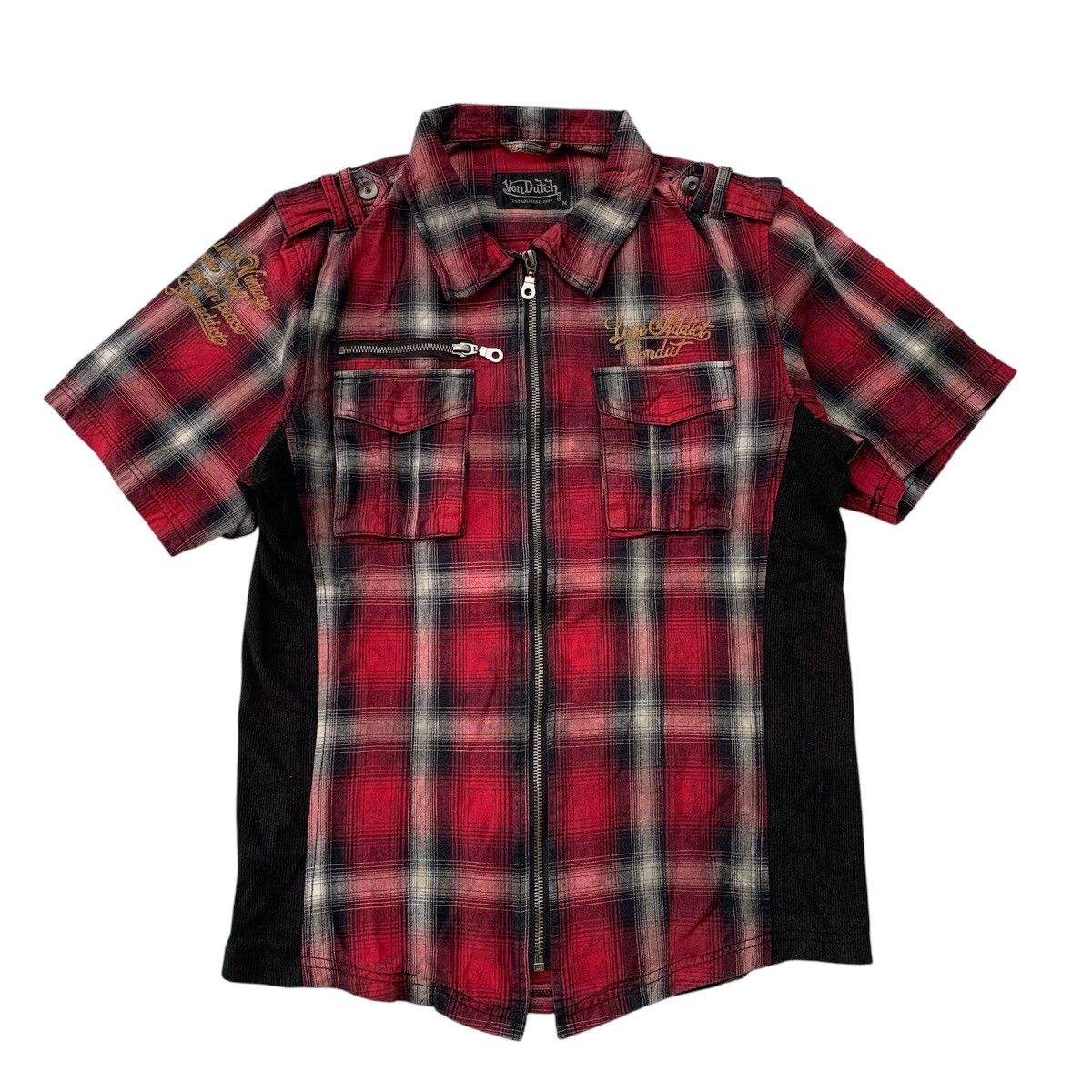 Japanese Brand × Von Dutch Von Dutch Embroidered Ziper Flanel Shirt🏁 Size US M / EU 48-50 / 2 - 1 Thumbnail
