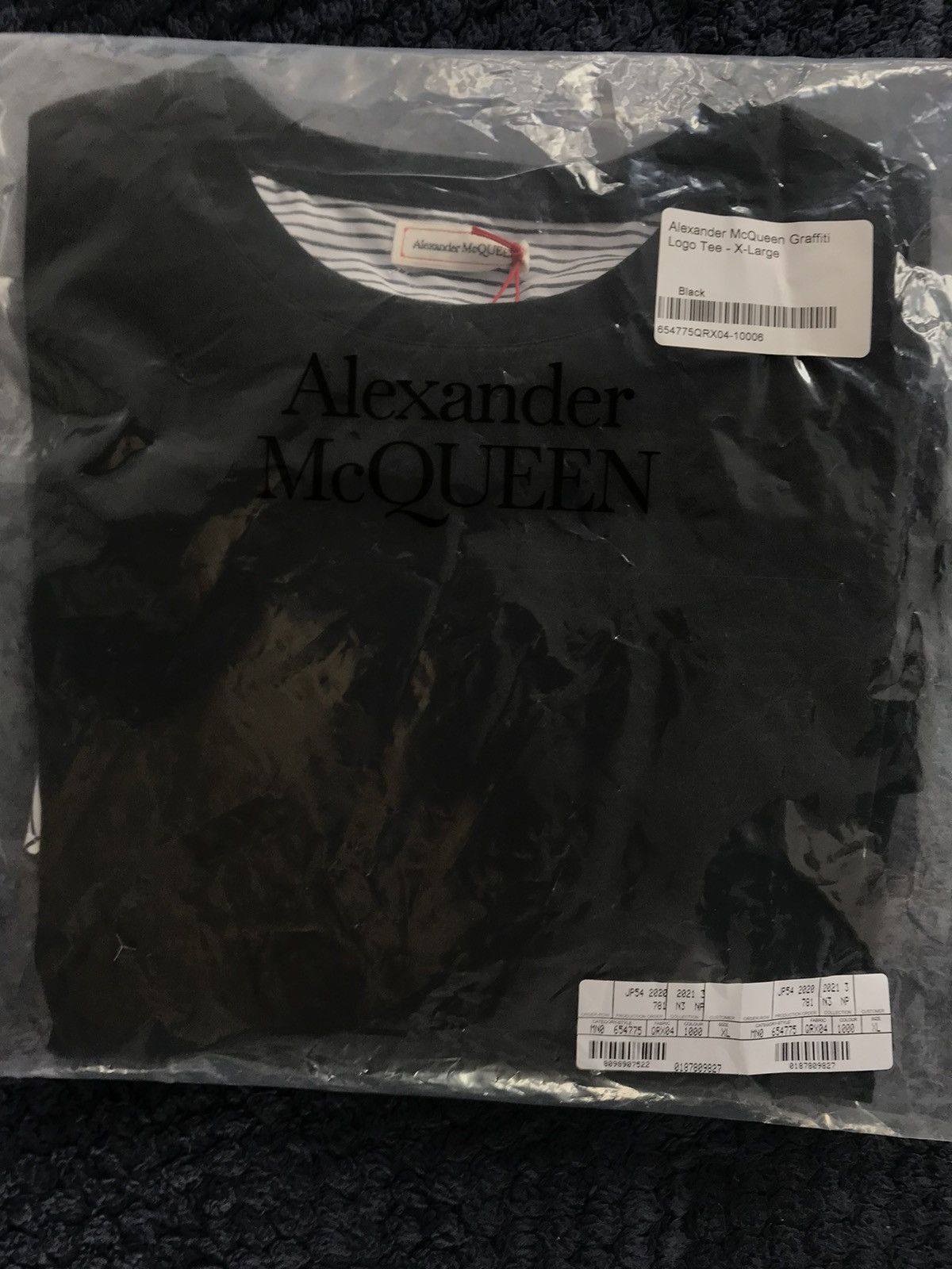 Alexander McQueen Black & White Stripped Graffiti T- Shirt Size US XL / EU 56 / 4 - 7 Thumbnail