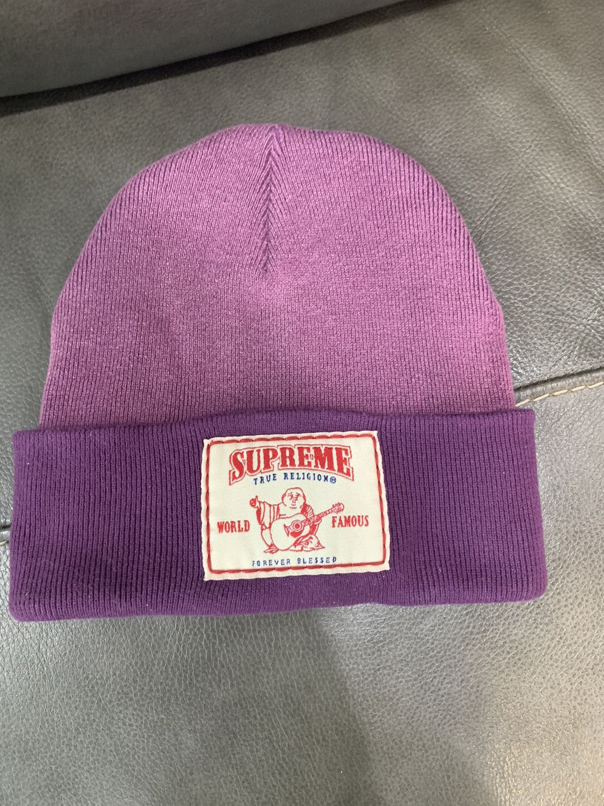 image of Supreme True Religion Beanie in Purple, Men's