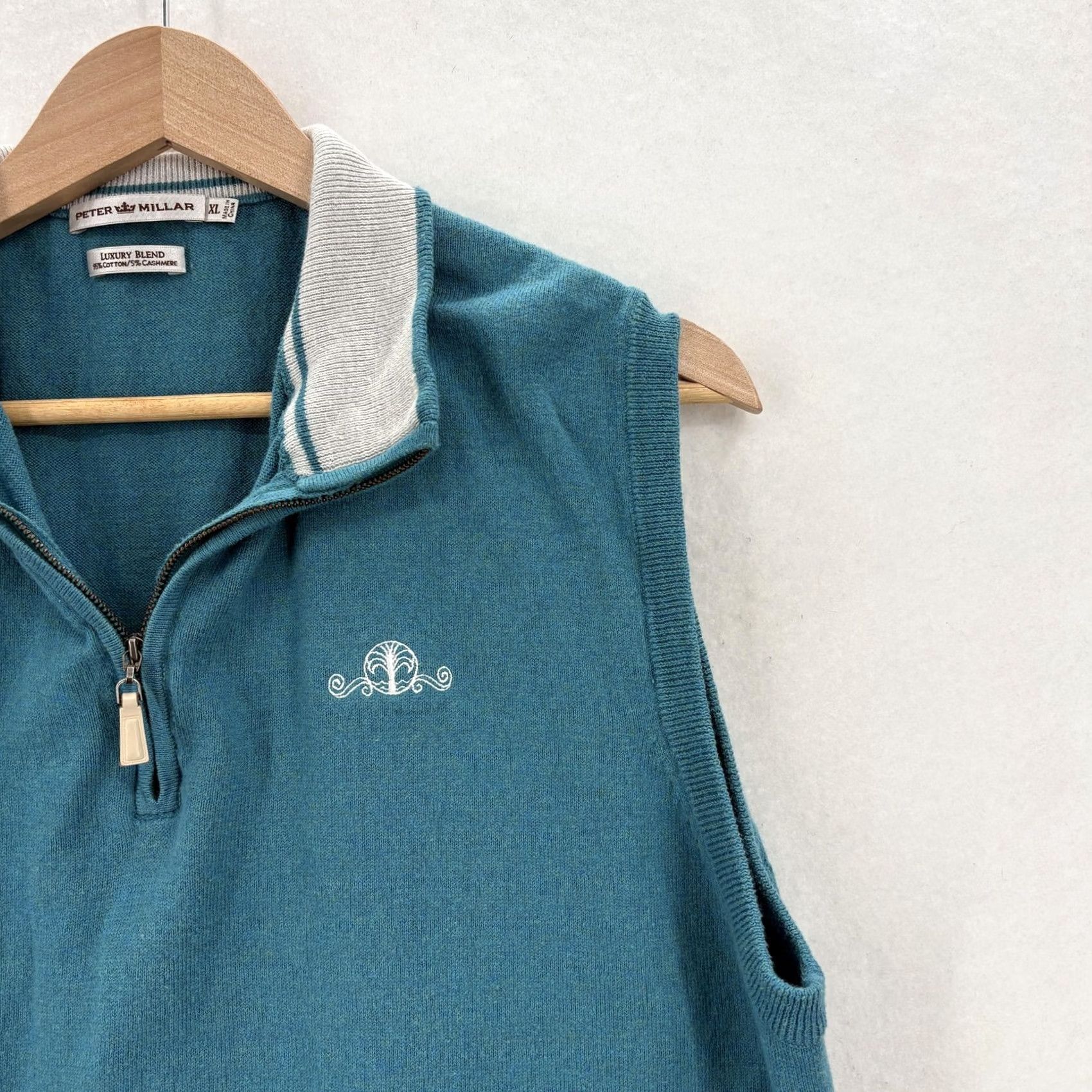 Peter Millar Peter Millar Sweater Vest Mens XL Blue Cotton Cashmere 1/4 Zip Mock Neck Golf Vest Size US XL / EU 56 / 4 - 2 Thumbnail