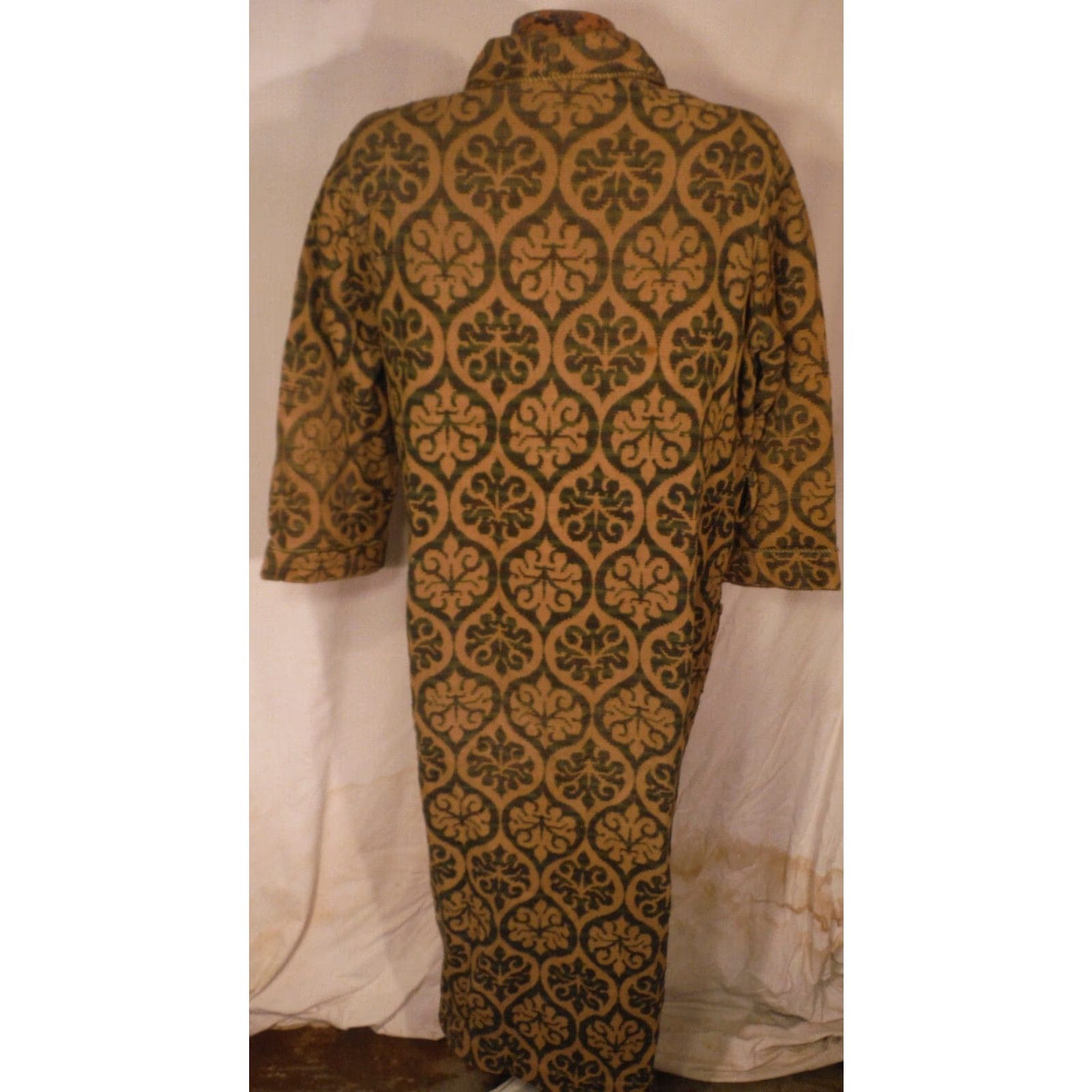 Vintage VINTAGE Womens Heavy Cotton Fleur De Lis Robe Green Marble Buttons Size Large Size ONE SIZE - 6 Thumbnail