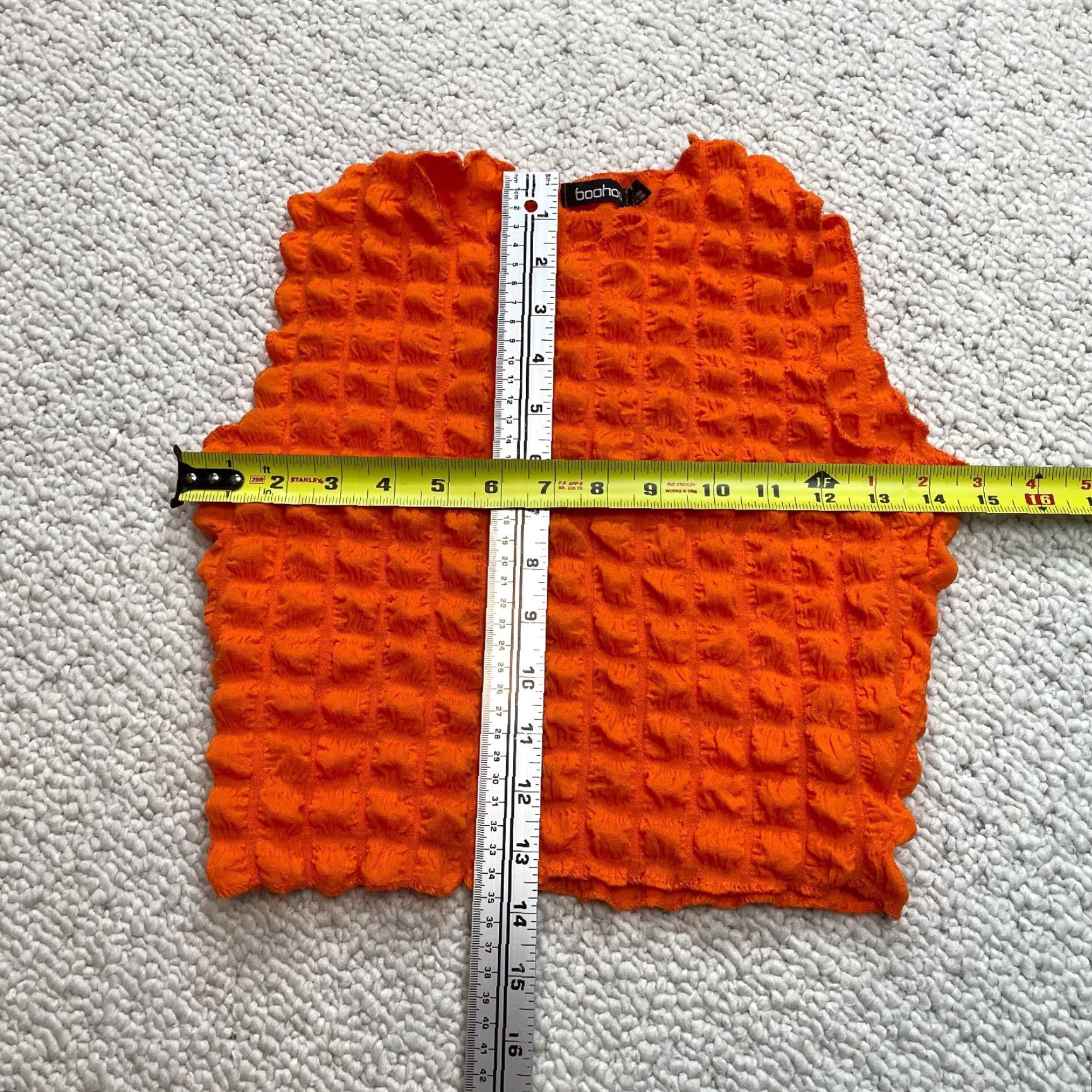 Boohoo Boohoo Tank Shirt Womens 8 Orange Textured Sleeveless Cropped Stretch Solid Casual Shirt Womens 8 Orange Size M / US 6-8 / IT 42-44 - 2 Thumbnail