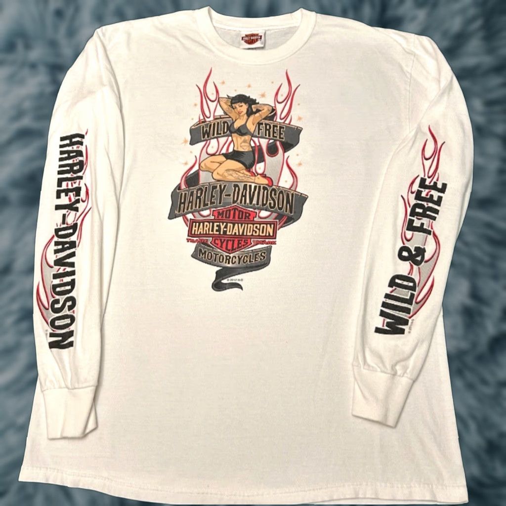 Harley Davidson VINTAGE Harley-Davidson Long Sleeve Shirt Sz L Florida 2012 90s Y2K Biker Flames White Mens Shirt Size US L / EU 52-54 / 3 - 1 Thumbnail