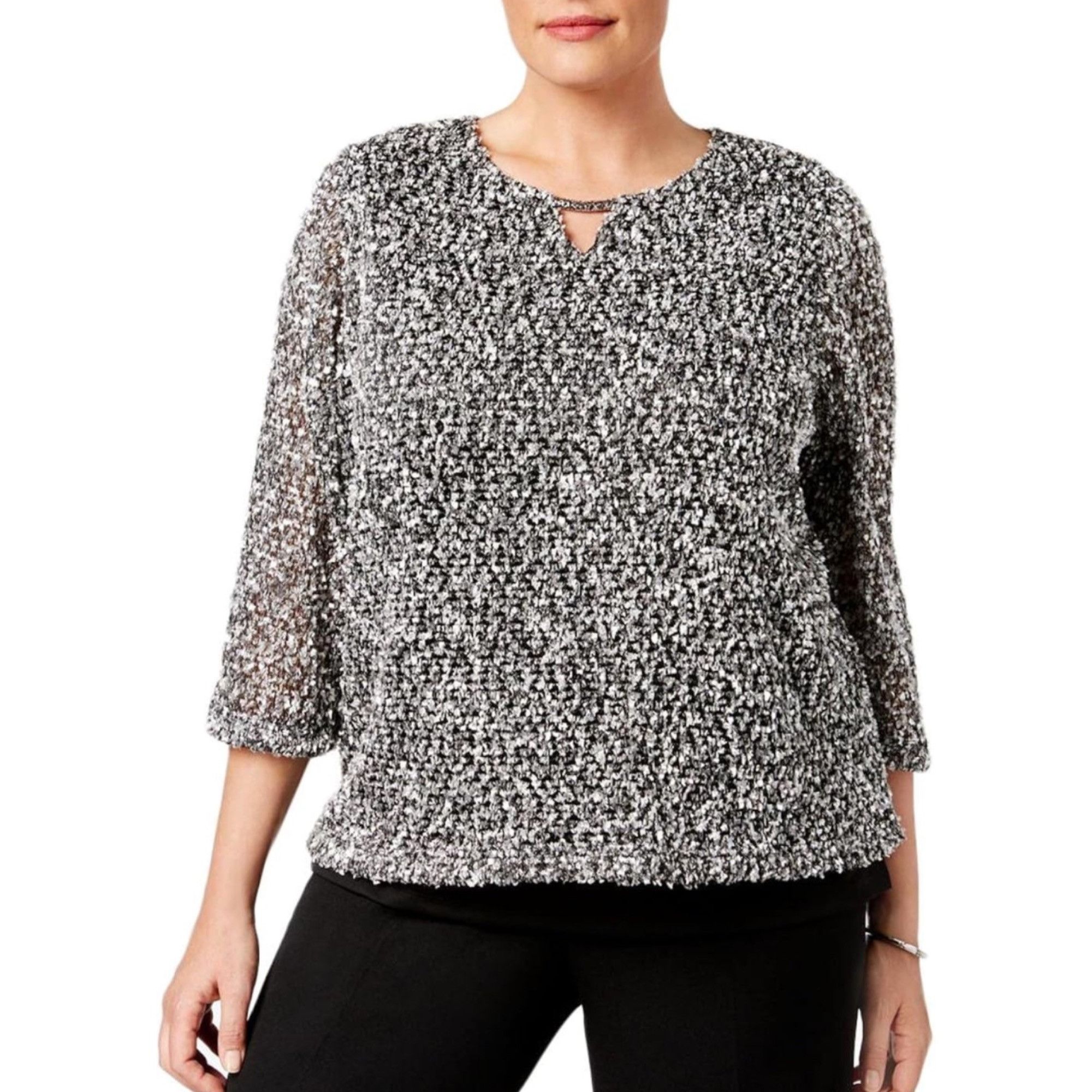 Other Alfred Dunner Women's Petite Eyelash Overlay 3/4 Sleeve Bla Size S / US 4 / IT 40 - 1 Thumbnail