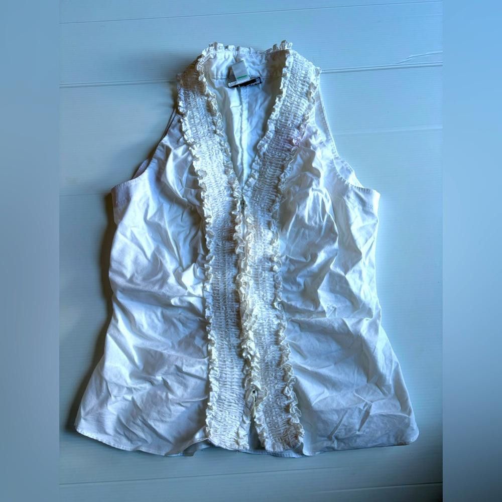 Designer Joseph Ribkoff Ruffle White Blouse Size L / US 10 / IT 46 - 1 Thumbnail