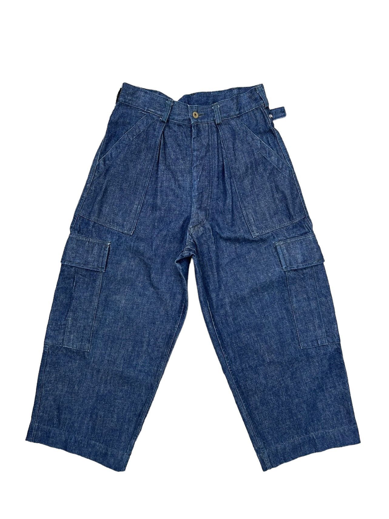 Evisu 90s EVISU EVIS Heavy Thick Baggy Denim Cropped Cargo Pant Size US 31 - 1 Thumbnail