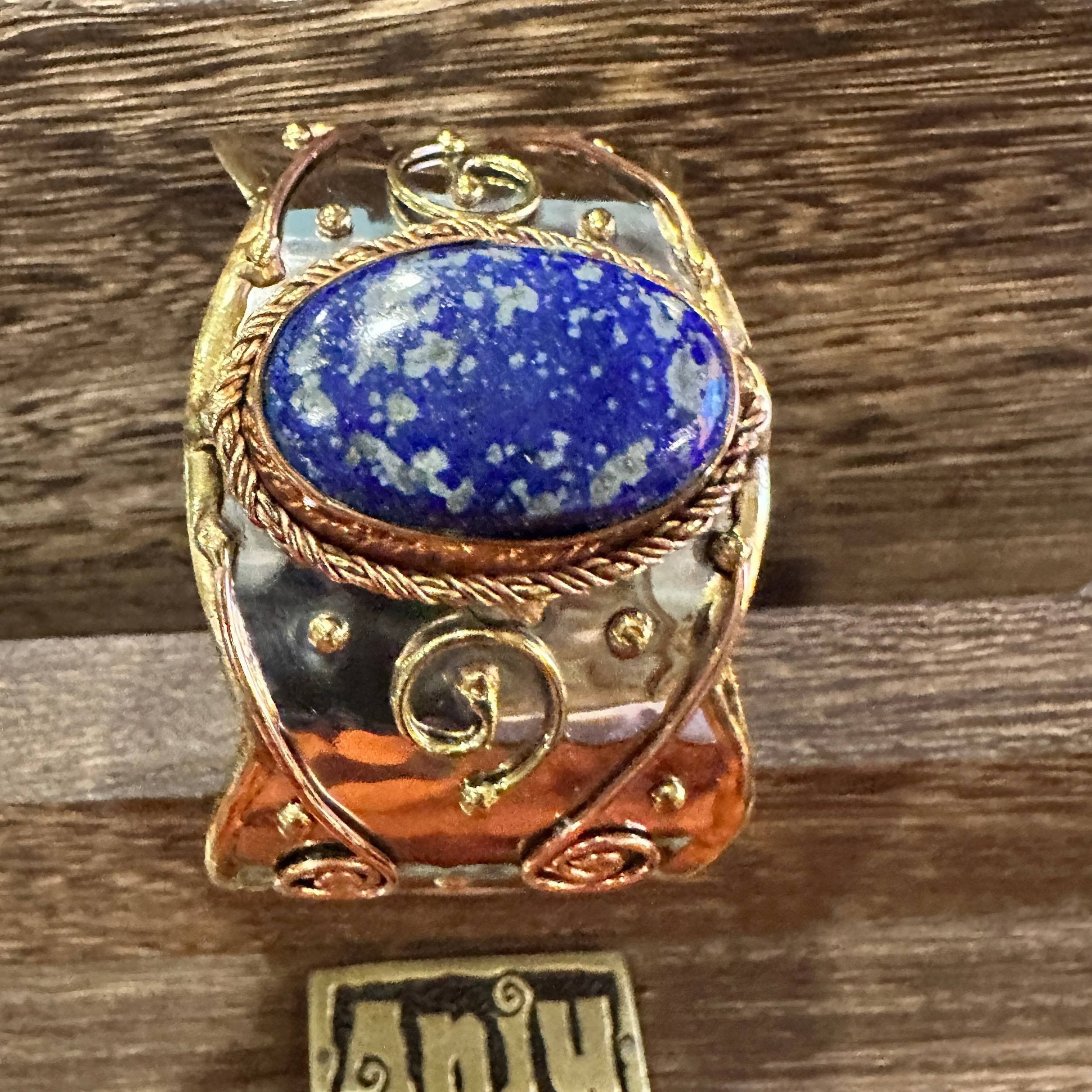 Other Artisan 2-Inch Wide Lapis Lazuli Cuff Bracelet, Adjustable M Size ONE SIZE - 5 Thumbnail
