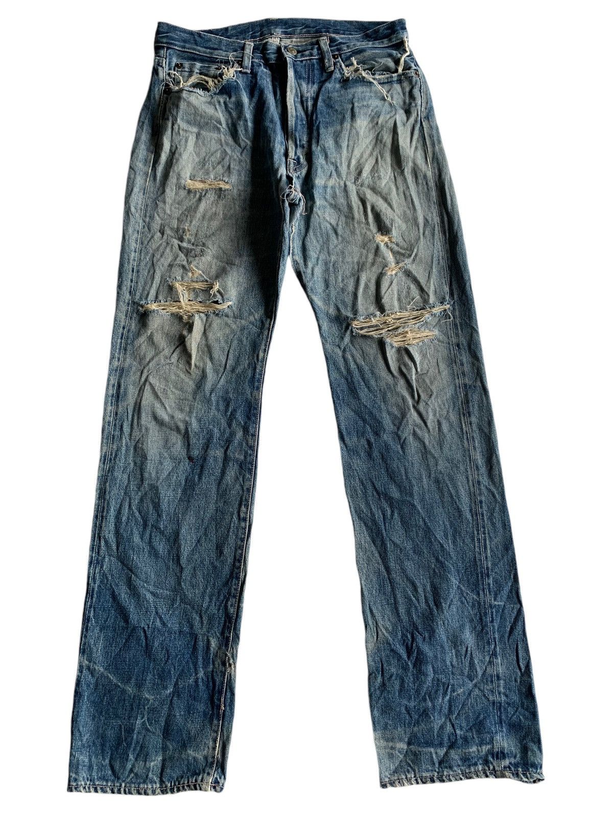 Japanese Brand × Vintage Omnigod Damage Rare Selvedge Distressed Denim☠️ Size US 32 / EU 48 - 1 Thumbnail