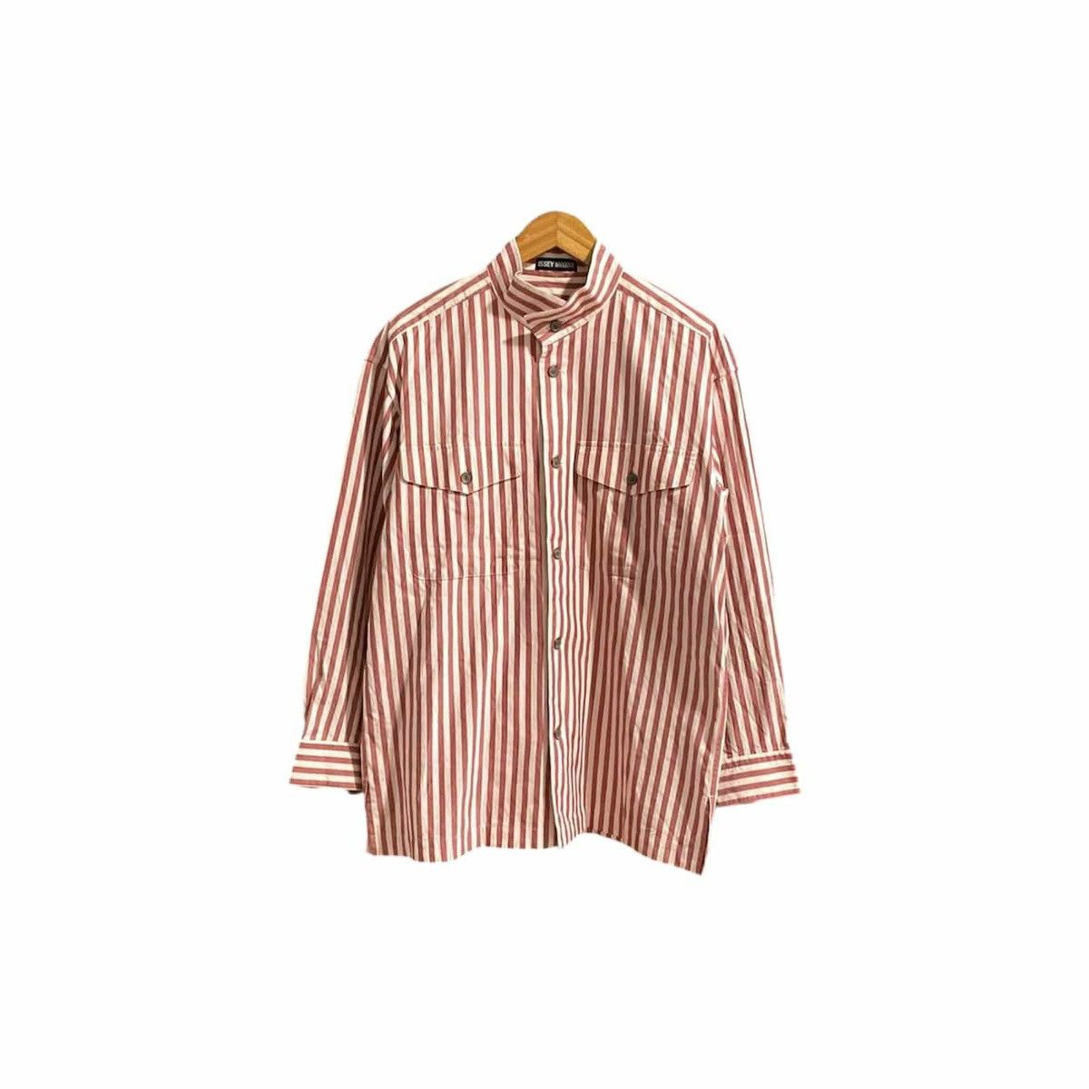 Issey Miyake 🔥Rare Vintage Issey Miyake Striped Shirt Stand Collar Size US XL / EU 56 / 4 - 2 Thumbnail