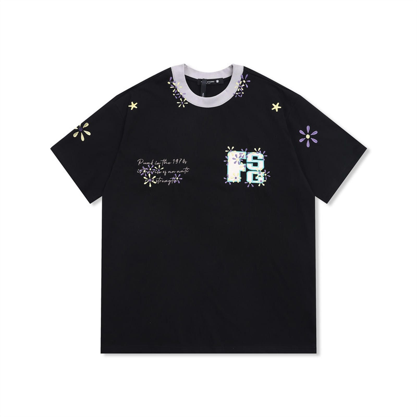 Vintage Stylish Black Graphic Tee with Floral Accents Size US M / EU 48-50 / 2 - 1 Thumbnail