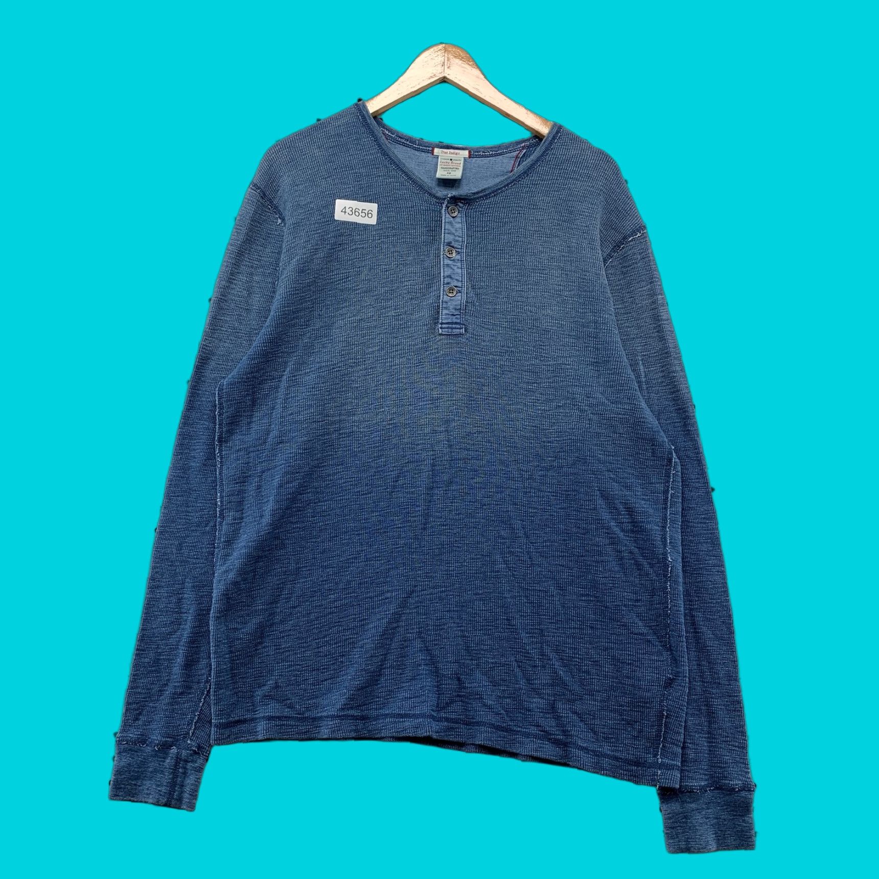 Lucky Brand Lucky Brand Henley Shirt Mens XL Long Sleeve True Indigo Faded Blue Cotton Size US XL / EU 56 / 4 - 1 Thumbnail