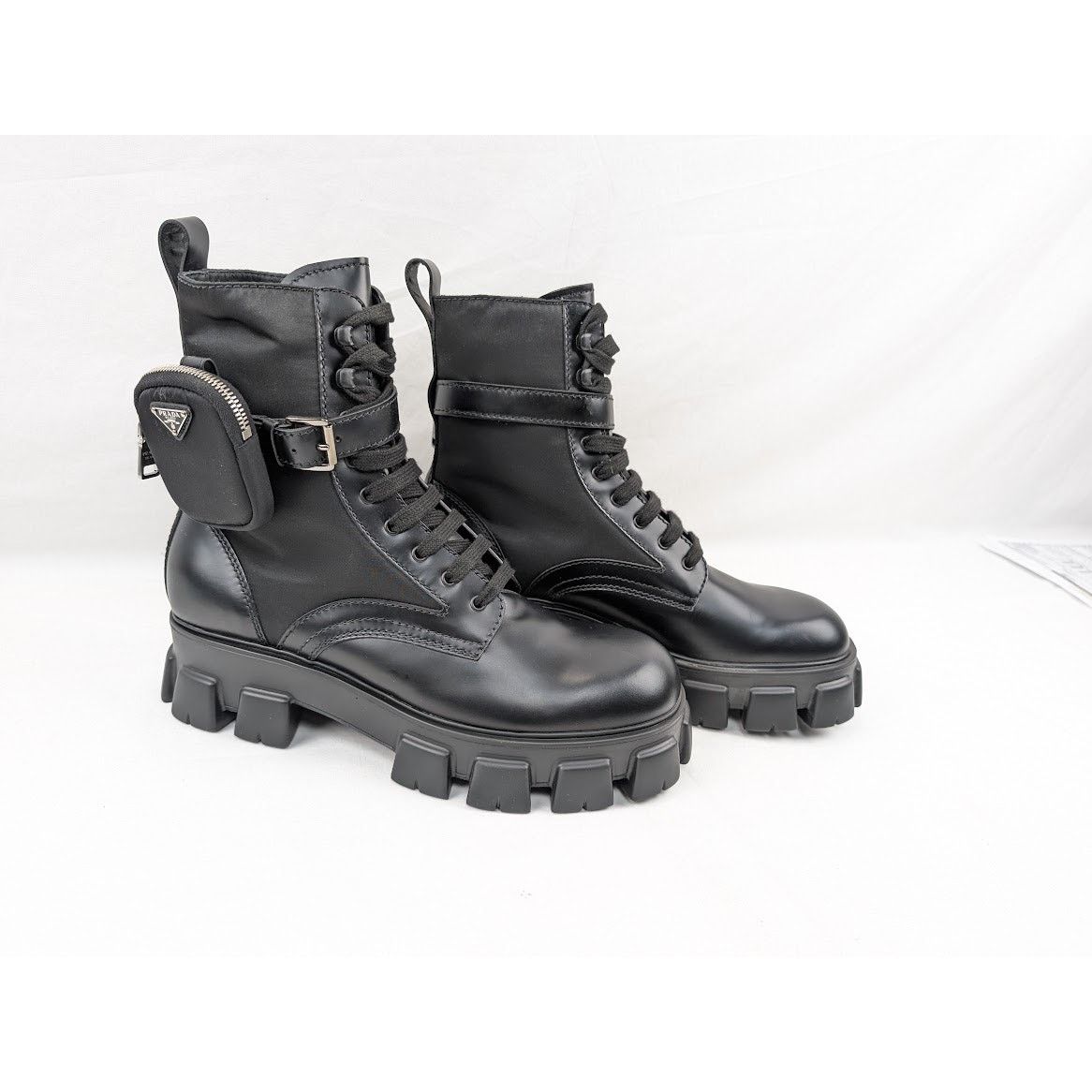 o1rshd1 Strapped Pouch Combat Boots 13 Prada - 13.5 US