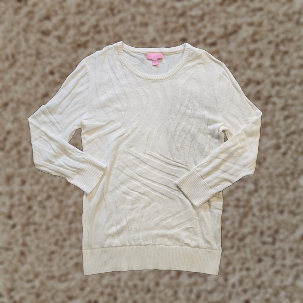 Lilly Pulitzer Lilly Pulitzer Sweater Womens Size Medium White Embossed Animal Print Capsule Pullover Knit Long Sleeve Round Neck Casual Womens Size M / US 6-8 / IT 42-44 - 1 Thumbnail