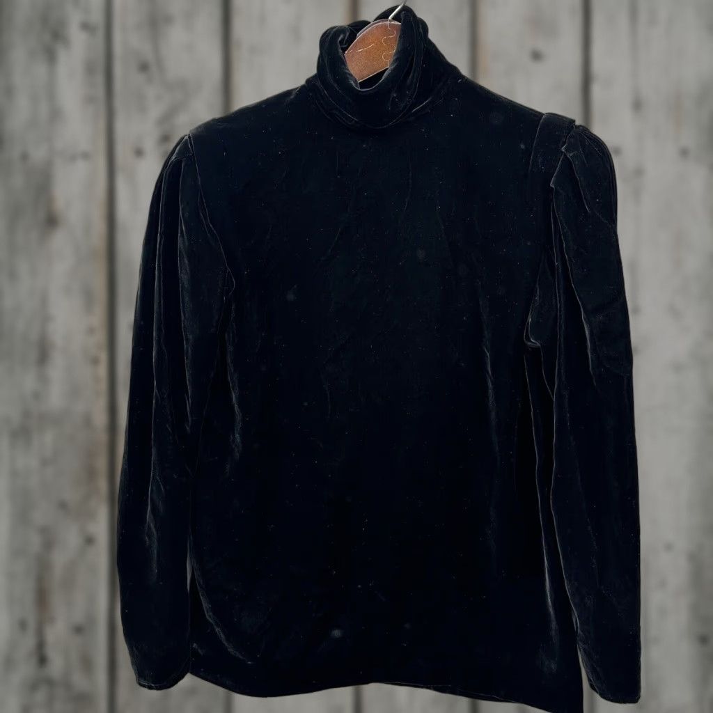 Emanuel Ungaro VINTAGE Emanuel Ungaro Velvet Blouse Womens 8 Black High Neck Sheer Sleeve Retro Tunic Size M / US 6-8 / IT 42-44 - 1 Thumbnail