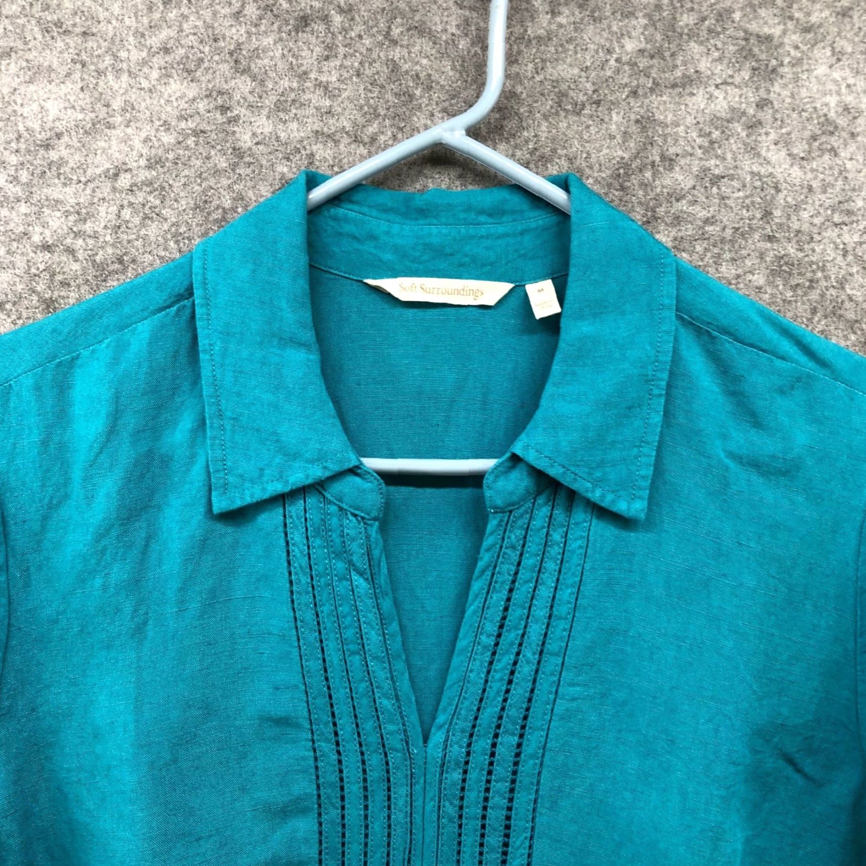 Soft Surroundings Soft Surroundings Blouse Shirt Womens M Blue Teal Linen Blend Pintuck 3/4 Sleeve Tunic Shirt Blouse Beach Bohemian Spring Summer Womens Size M / US 6-8 / IT 42-44 - 3 Thumbnail