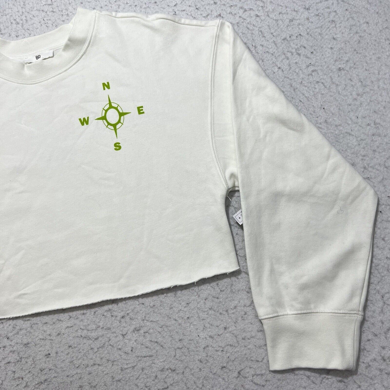 Nordstrom BP Cropped Crewneck Fleece Sweatshirt Ivory Self Discovery Size XS / US 0-2 / IT 36-38 - 3 Thumbnail