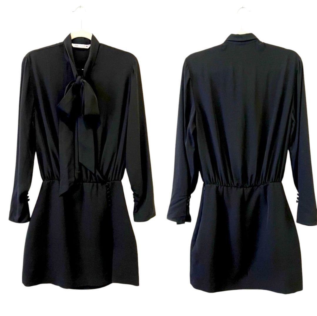 Zara ZARA Tied Mini Dress Black size M Size M / US 6-8 / IT 42-44 - 2 Thumbnail