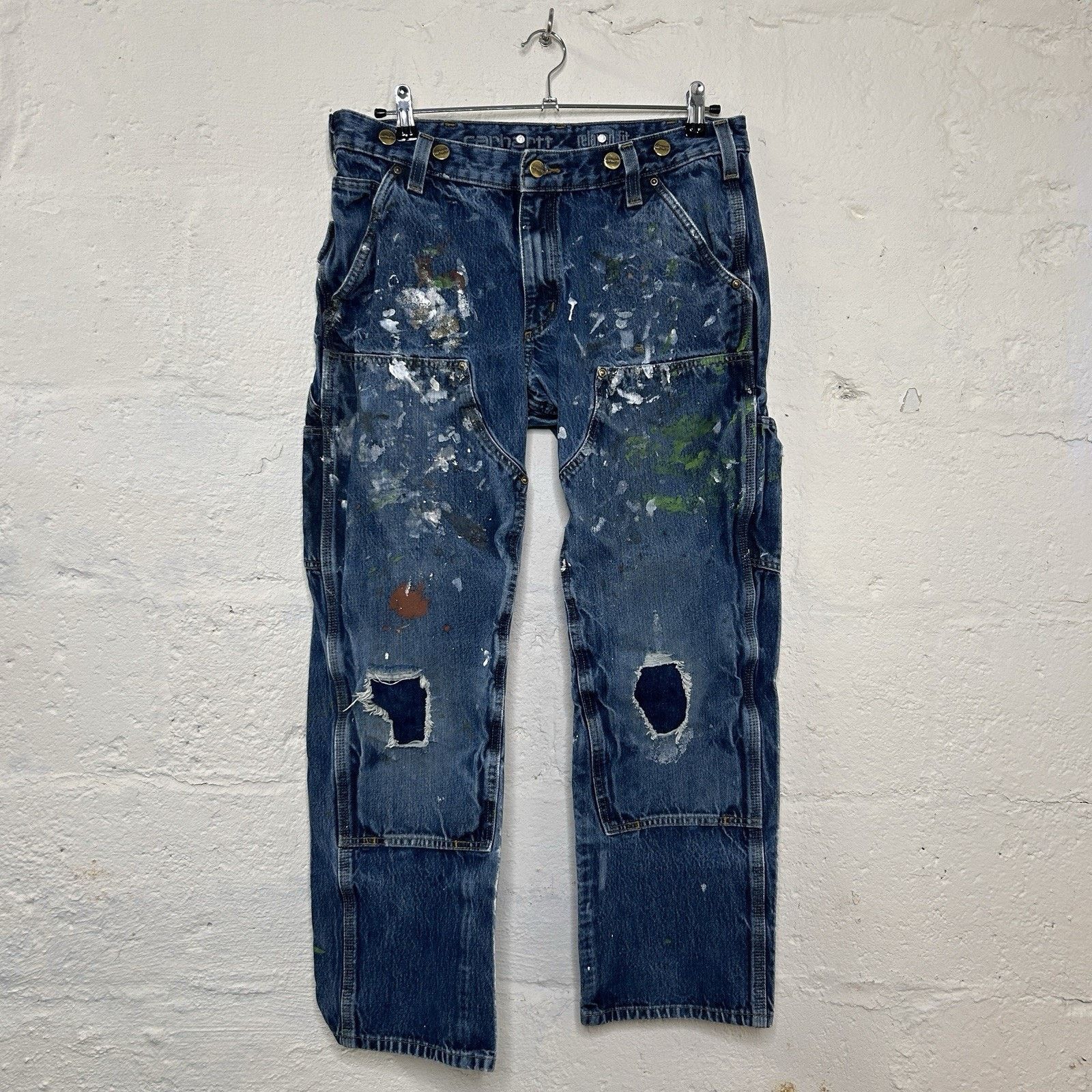 Carhartt Thrashed Paint Splattered Carhartt DoubleKnee Logger Denim Size US 34 / EU 50 - 1 Thumbnail