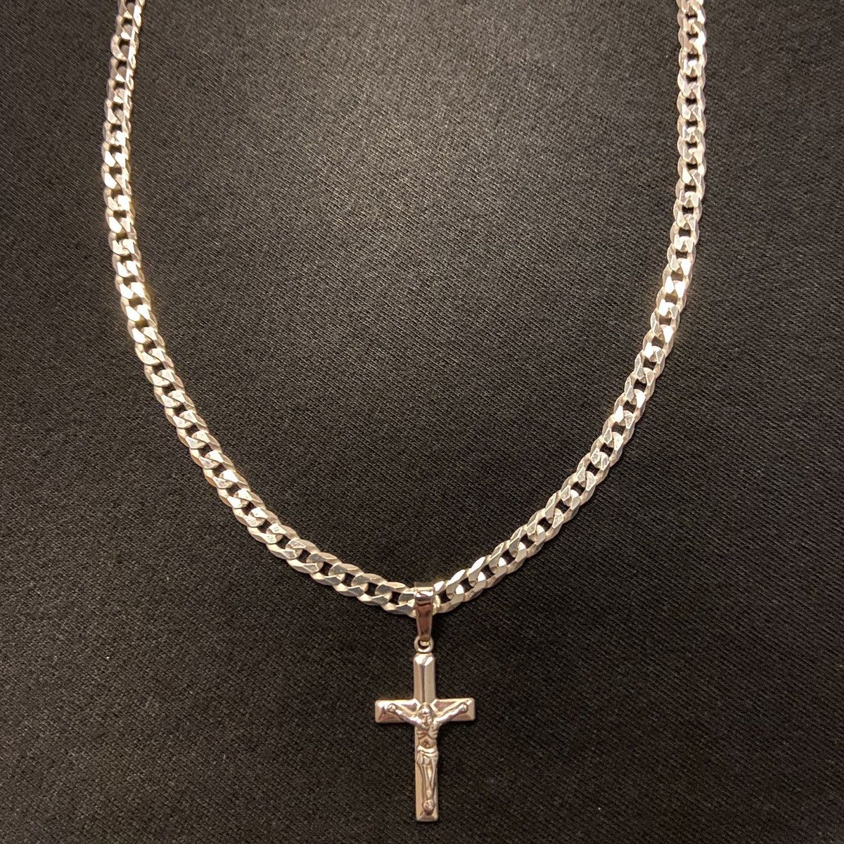 Jewelry Real Solid Silver Chain Cuban Link Curb 20in 4mm and Cross Size ONE SIZE - 1 Thumbnail