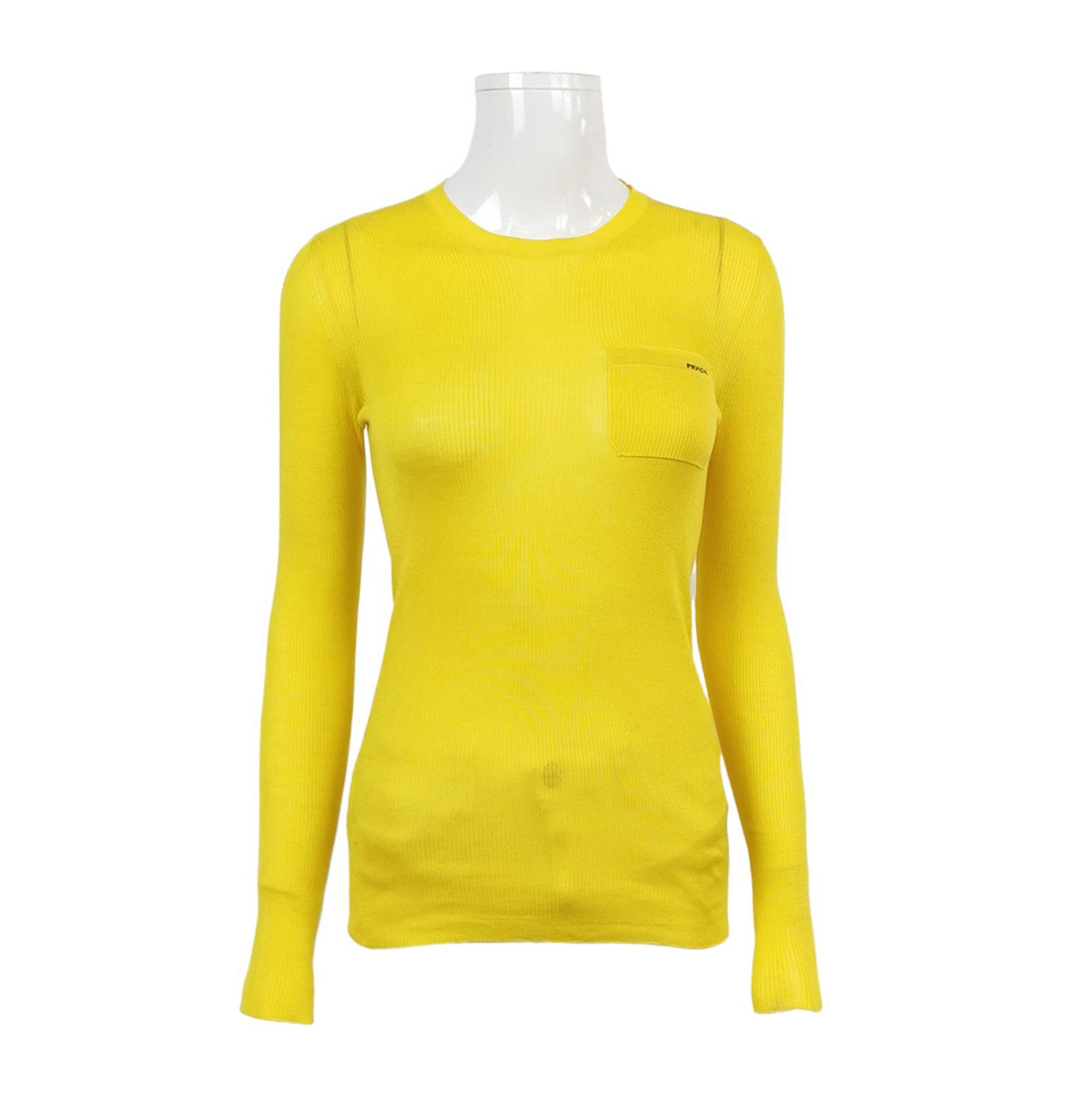 Prada Prada Yellow Knit Ribbed Logo Long Sleeve Sweater 0089 Size M / US 6-8 / IT 42-44 - 1 Thumbnail