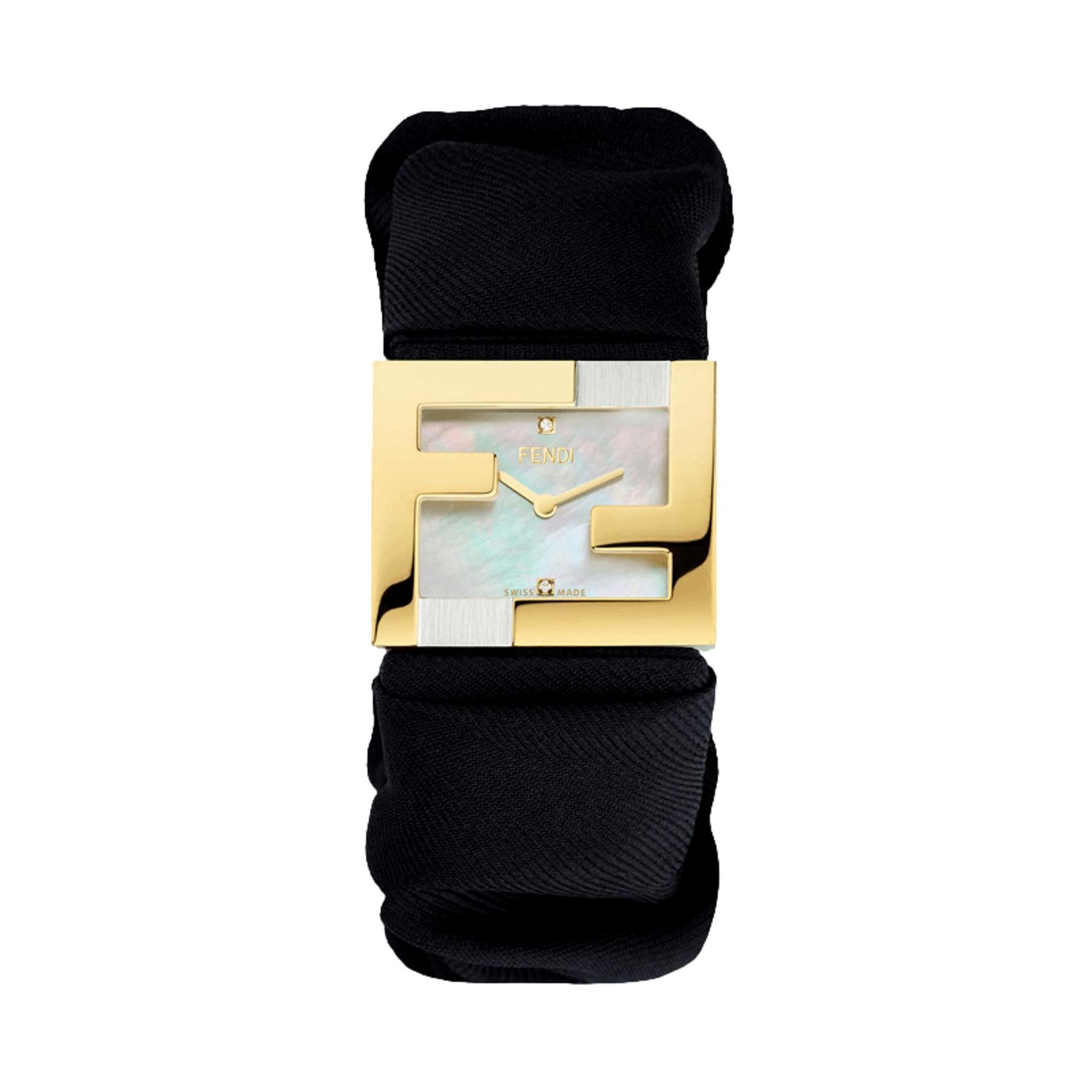 image of NWT Fendi Fendimania Baguette Black Nylon Timepiece Watch, Women's