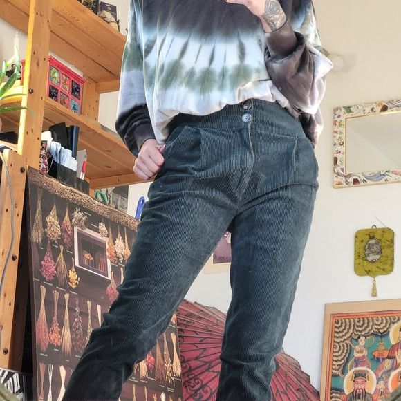 Other Allison Wonderland Green High Waist Corduroy Pants - Size 2 Size 26" / US 2 / IT 38 - 3 Thumbnail